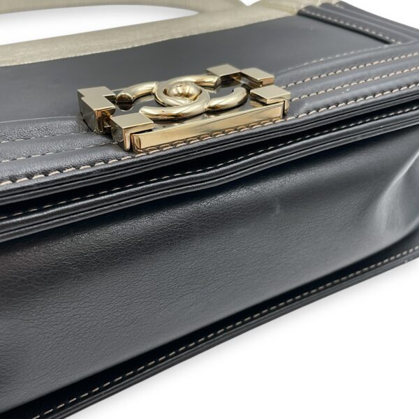 Bi-color Boy (25cm) Medium Black/Gold in Calfskin, Gold hardware - Image 8