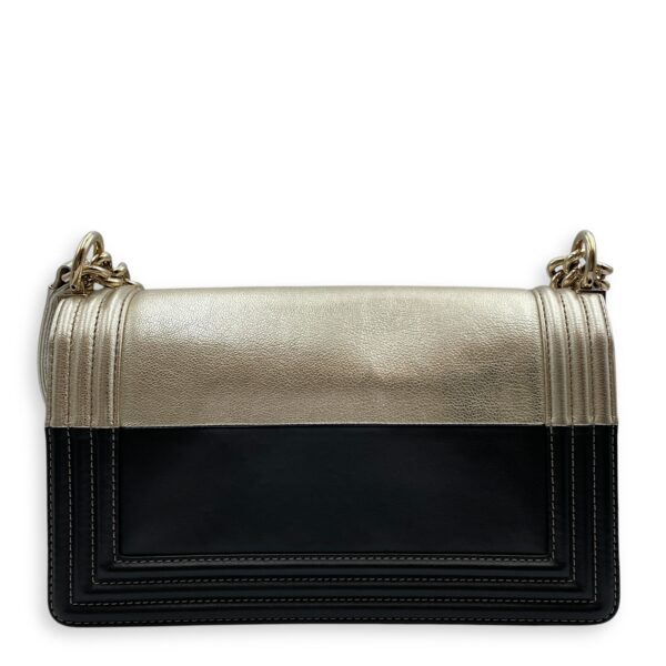 Bi-color Boy (25cm) Medium Black/Gold in Calfskin, Gold hardware - Image 3