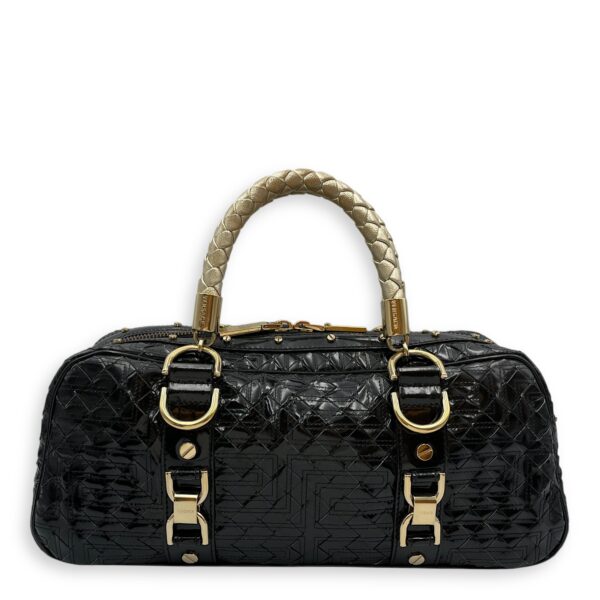 Snap Out Of It Satchel Black Top Handle Bag in Patent Leather, Gold hardware - Image 3