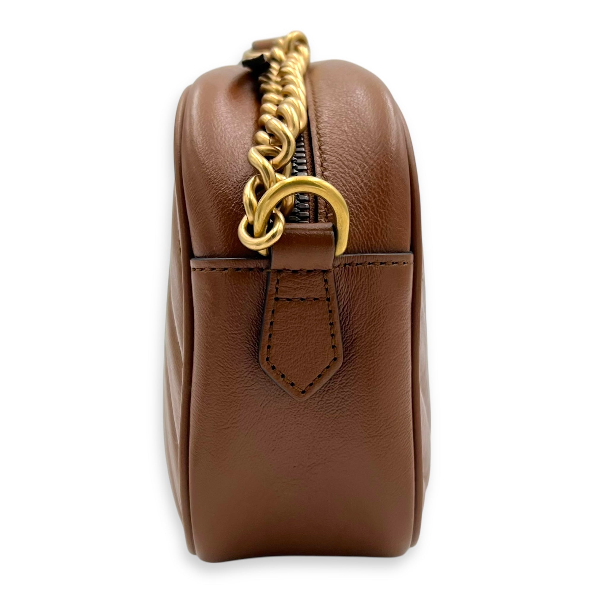 GG Marmont Crossbody Bag Brown in Calfskin, Gold hardware - Image 5