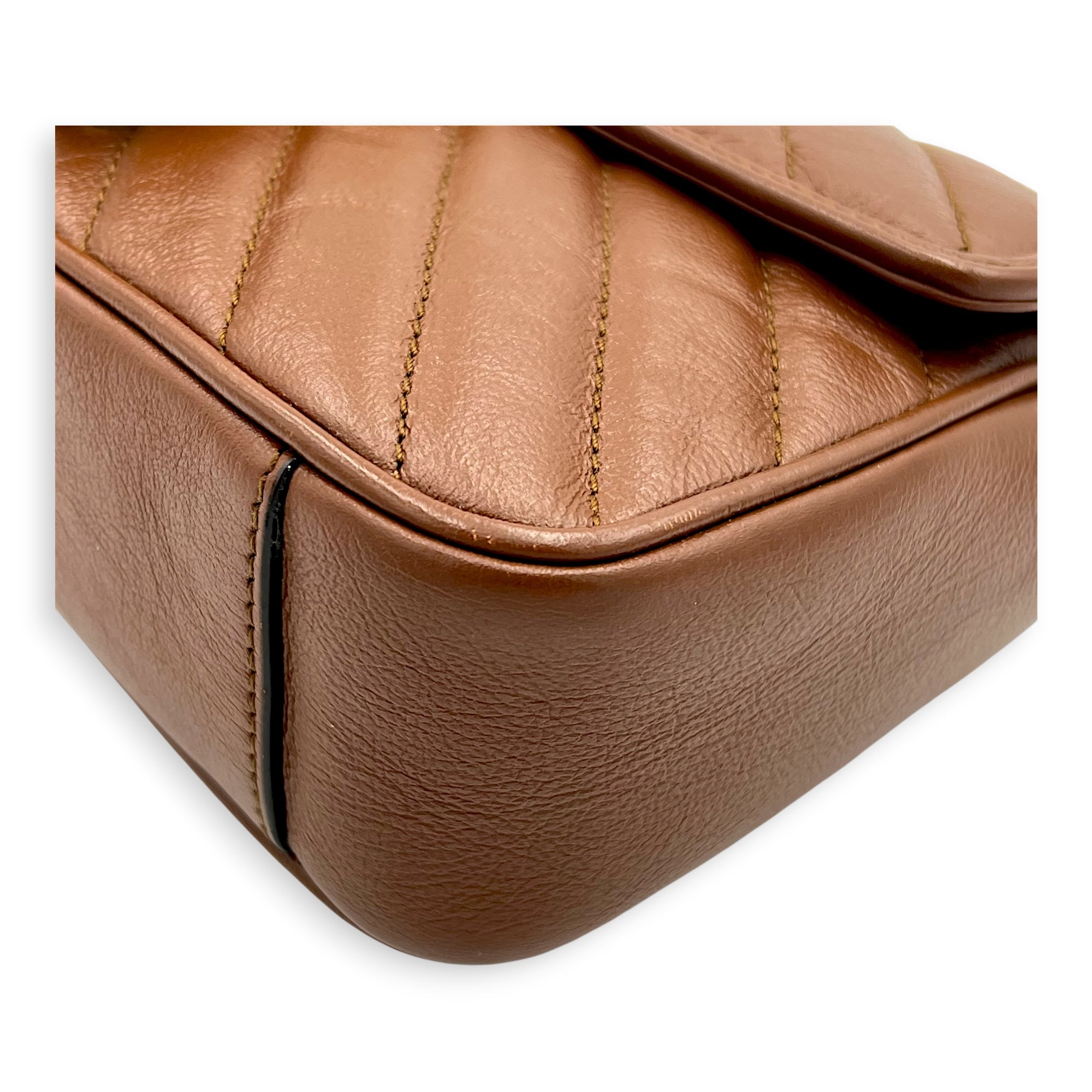 GG Marmont Mini Brown Shoulder Bag in Calfskin, Gold hardware - Image 8