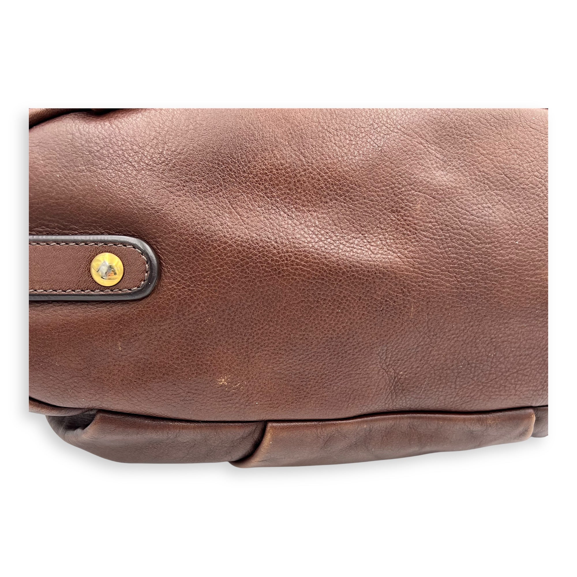 Logo Top Handle Bag Brown in Calfskin, Gold hardware - Image 7