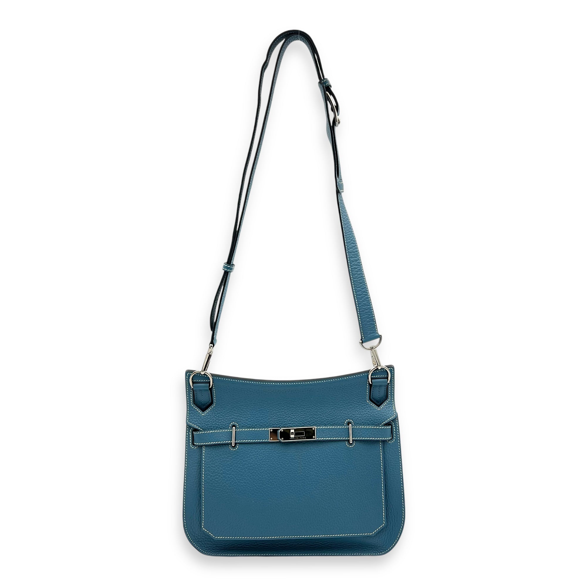 Jypsiere 28 Blue Shoulder Bag in Clemence, Palladium hardware - Image 16
