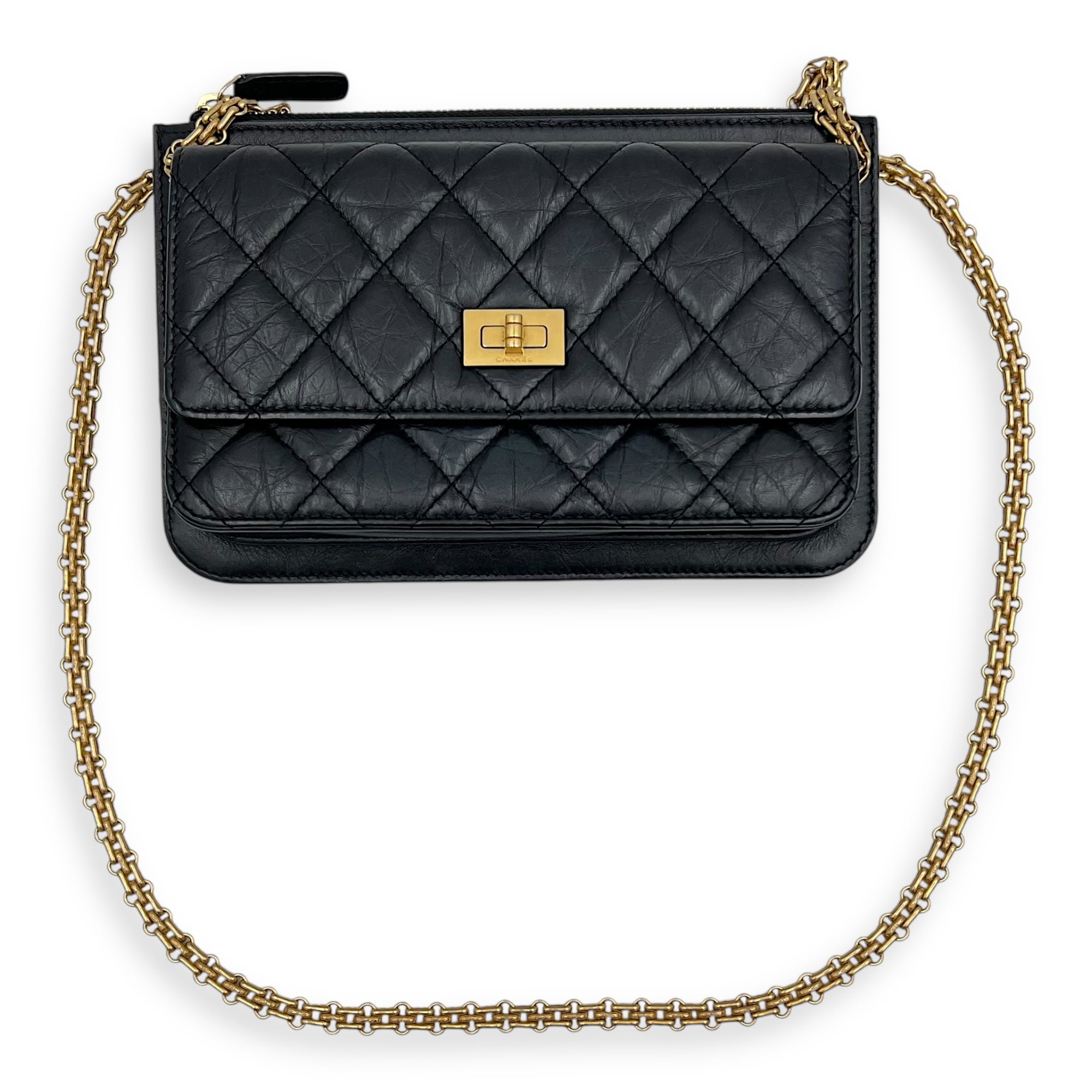 2.55 Shoulder Bag Black in Calfskin, Gold hardware - Image 13