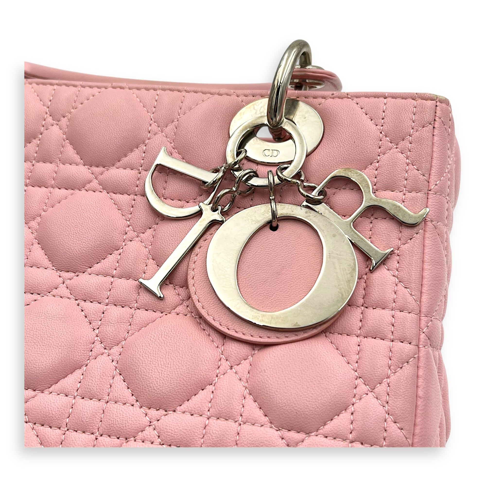 Lady Dior Top Handle Bag Medium Pink in Calfskin, Silver hardware - Image 12
