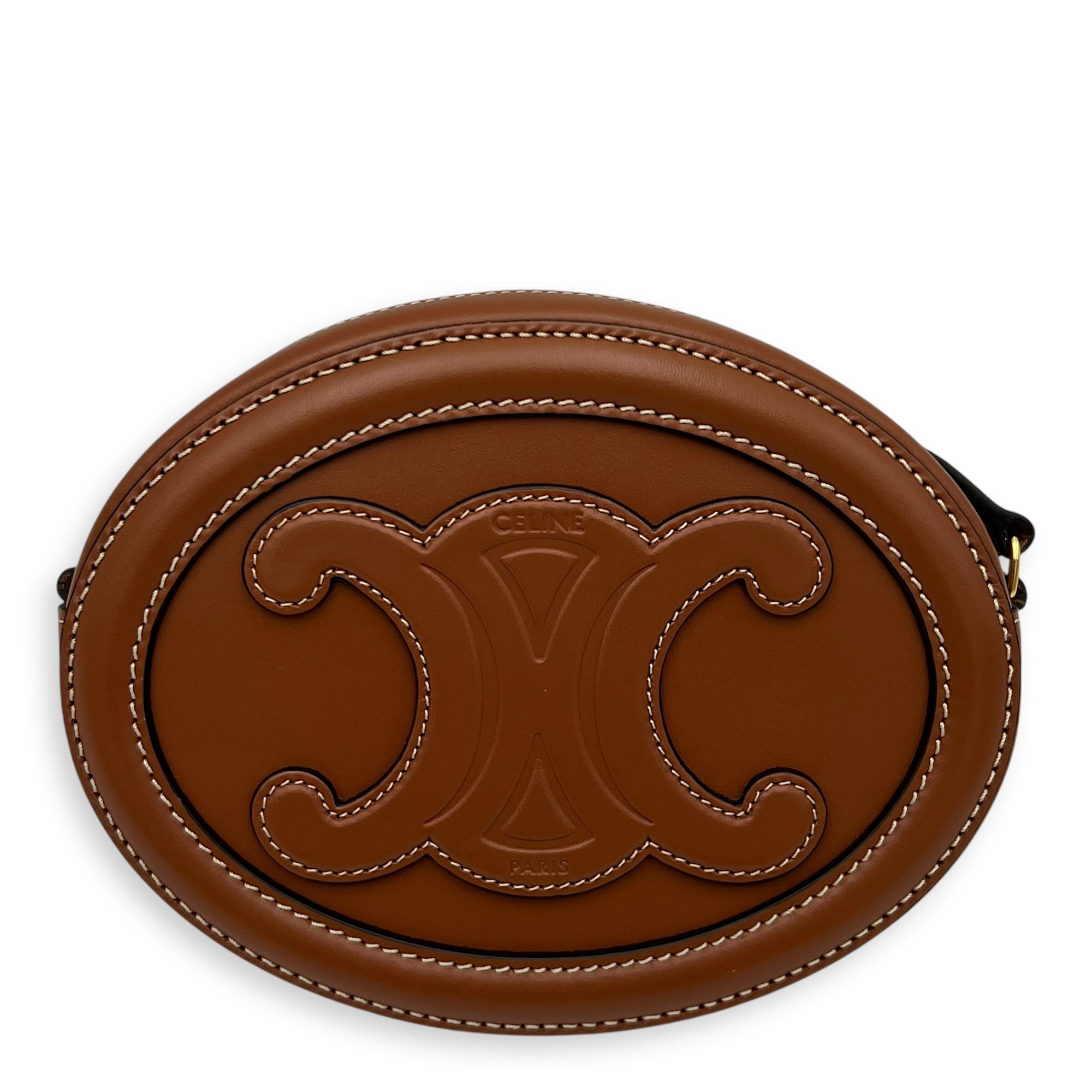 Triomphe Crossbody Bag Brown in Calfskin, Gold hardware - Image 3