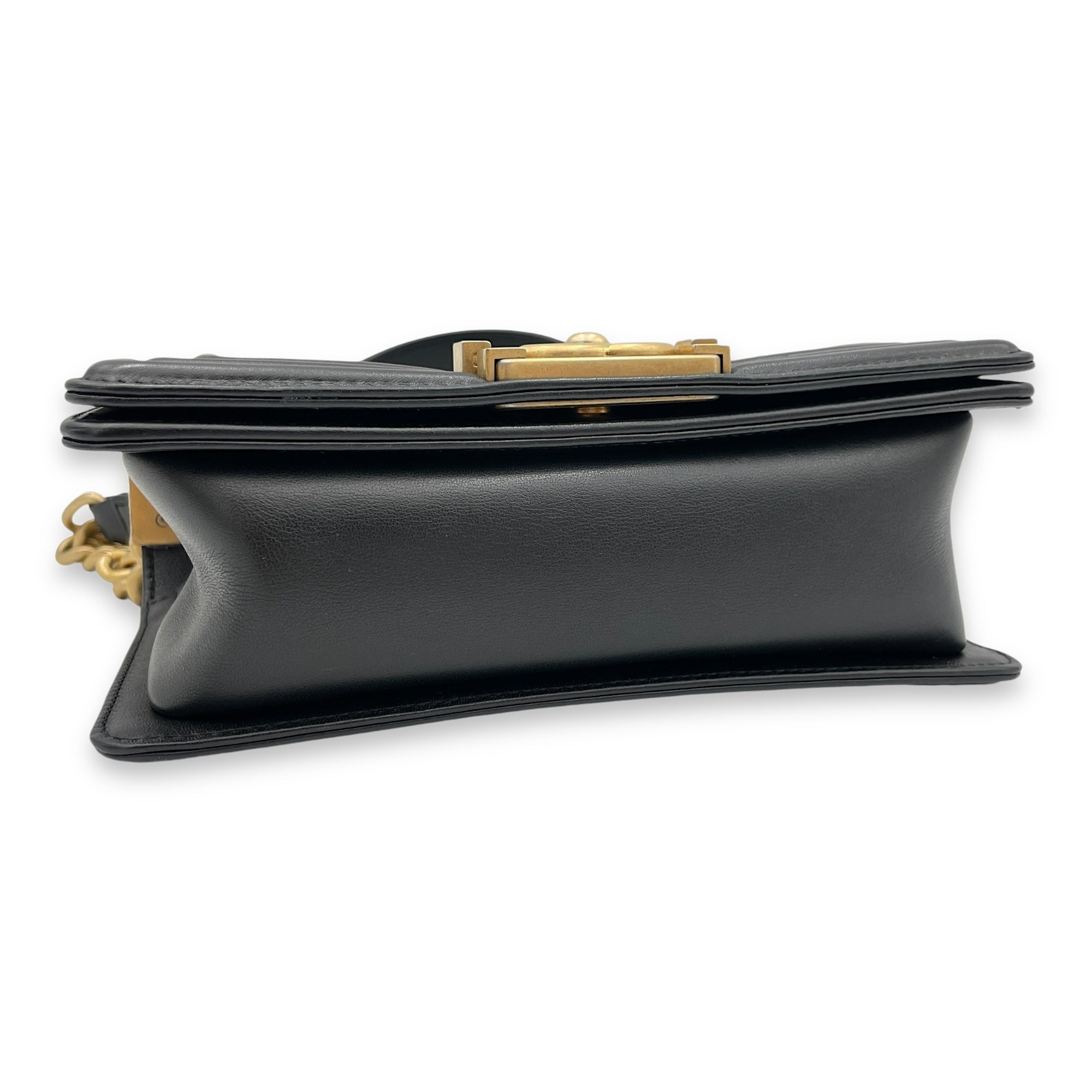 Boy Small Crossbody Bag Black in Calfskin, Brushed Gold - Image 5