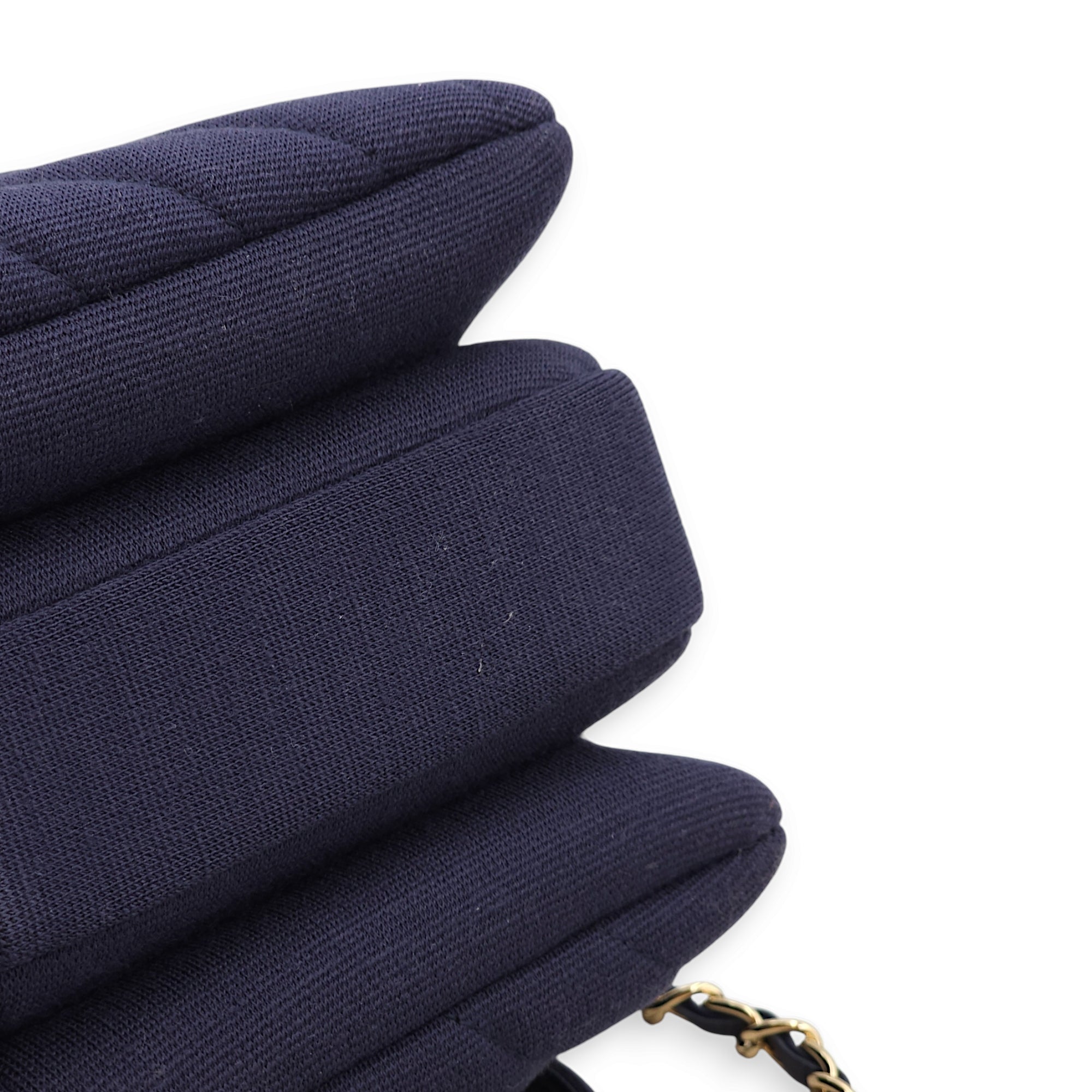 Chevron Trendy CC Small Blue Top Handle Bag in Jersey, Gold hardware - Image 11