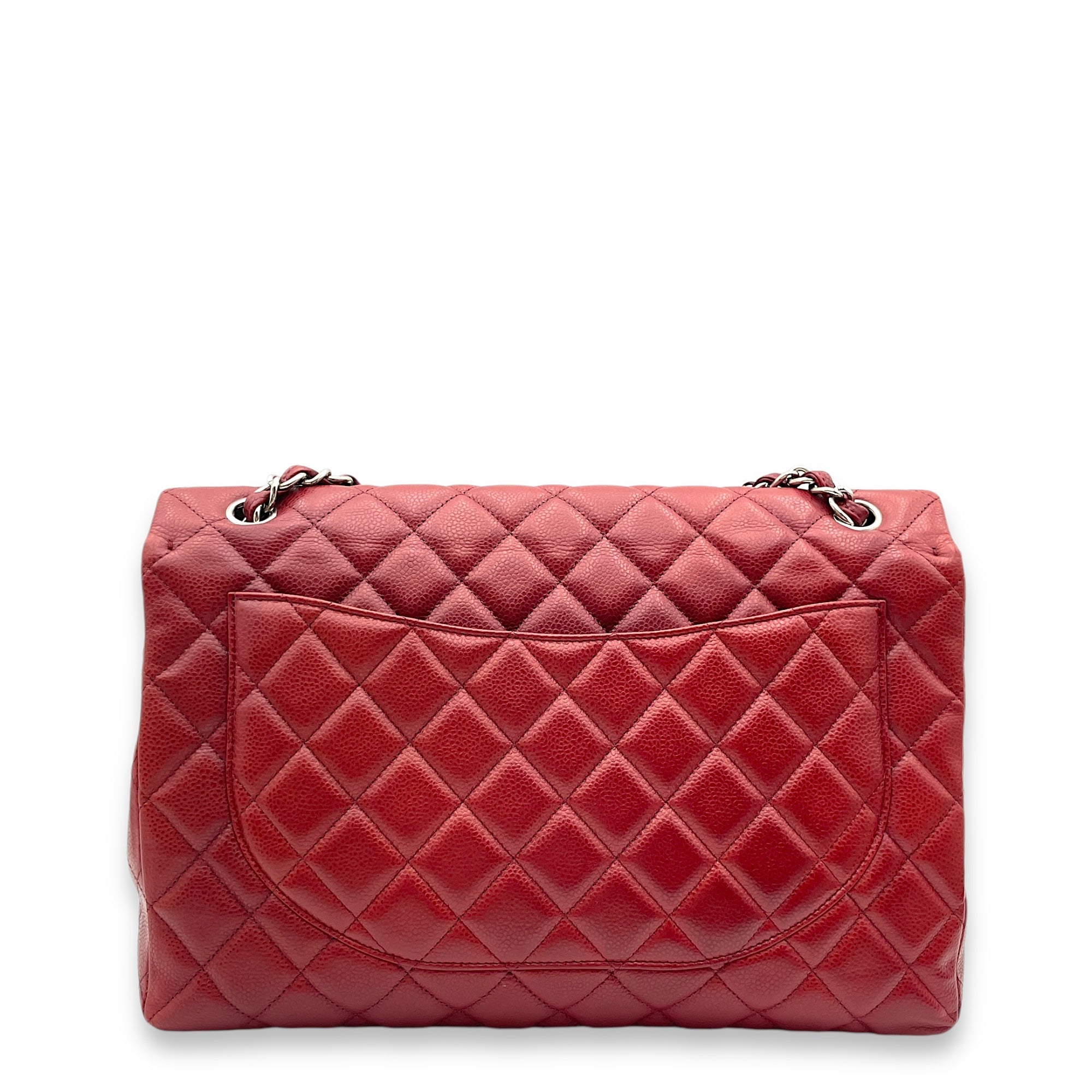 Classic Single Flap Red Shoulder Bag in Caviar Leather, Silver hardware - Image 3