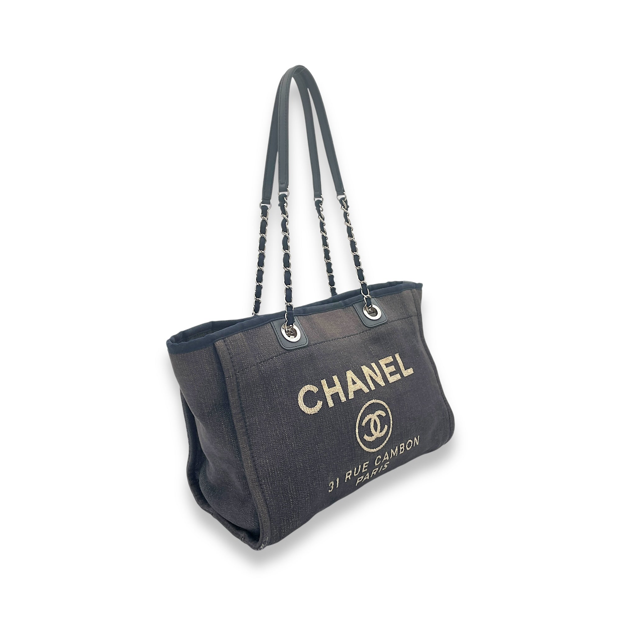 Deauville Blue Top Handle Bag in Denim, Silver hardware - Image 4