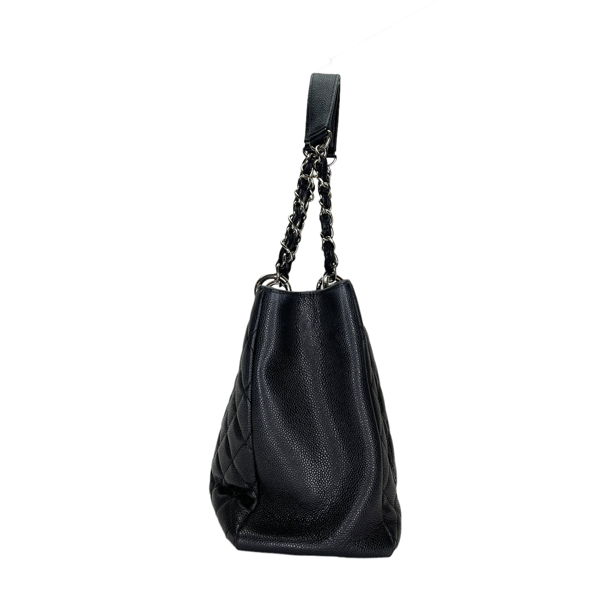 GST Black Tote Bag in Caviar Leather, Silver hardware - Image 4