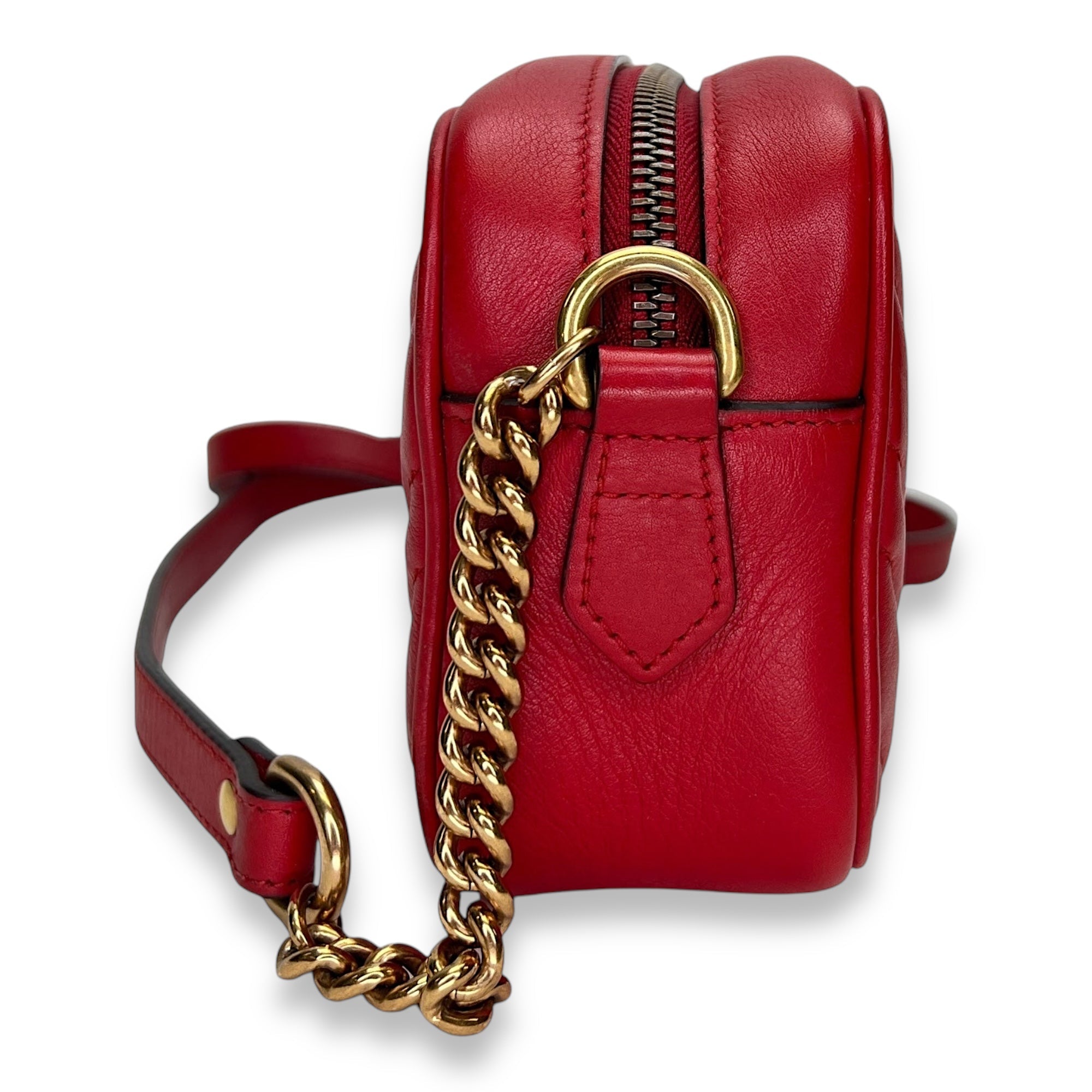 GG Marmont NA Crossbody Bag Red in Calfskin, Gold - Image 4