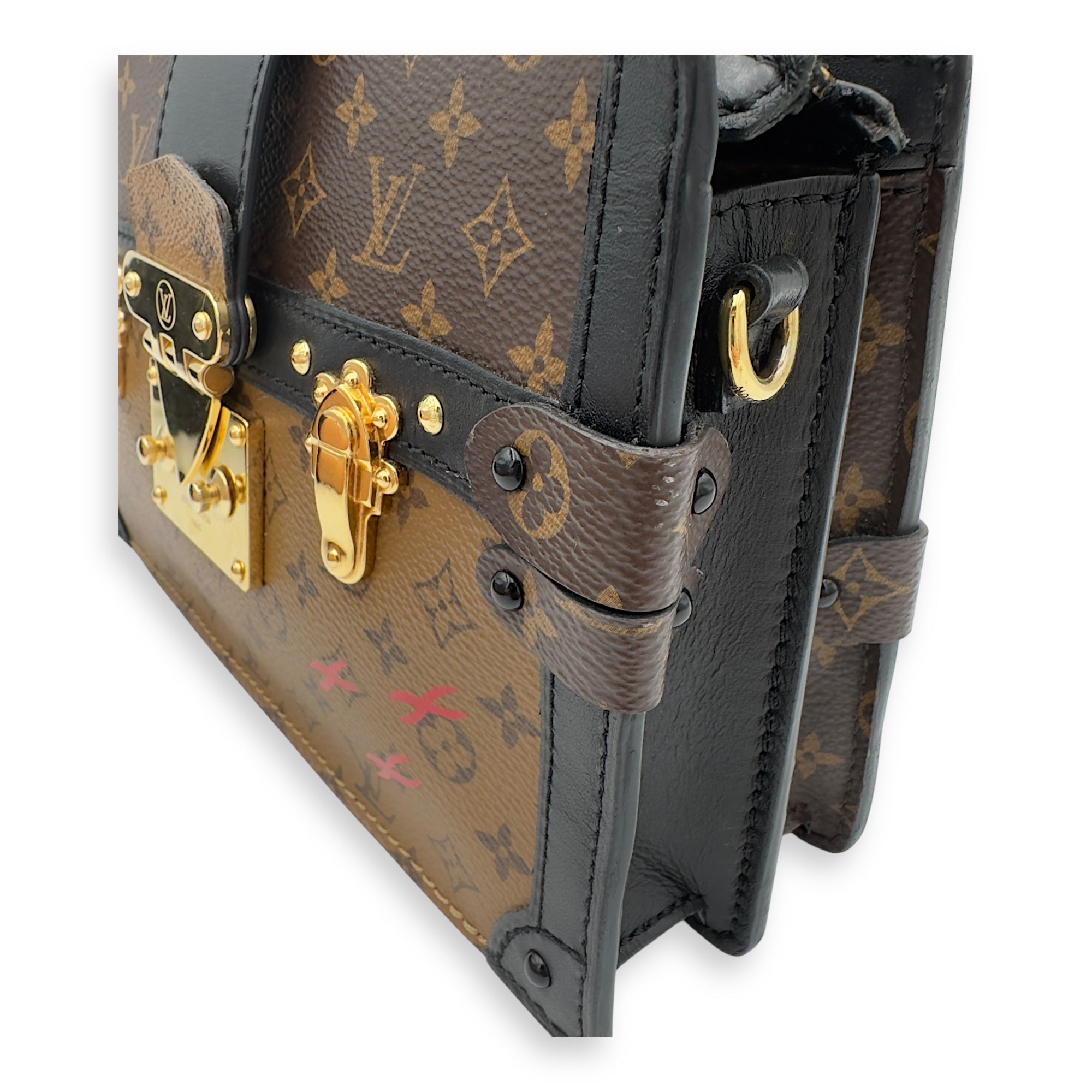 Trunk Clutch 2 Way Brown Crossbody Bag in Coated Canvas, Gold hardware - Image 13