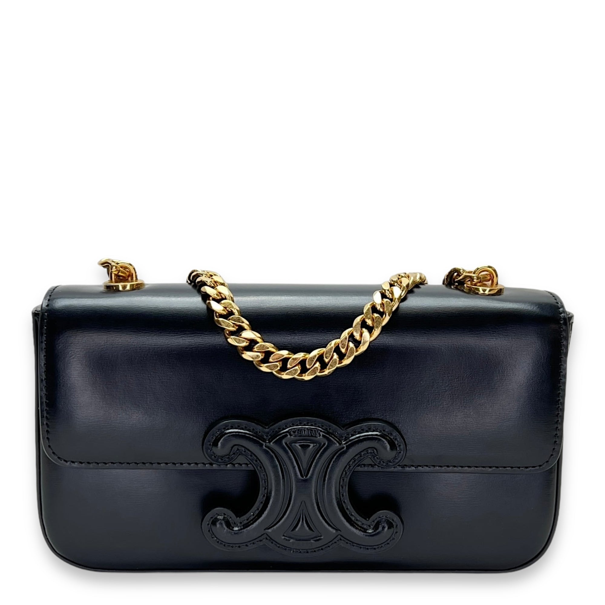 Triomphe Shoulder Bag Black in Calfskin , Gold Hardware