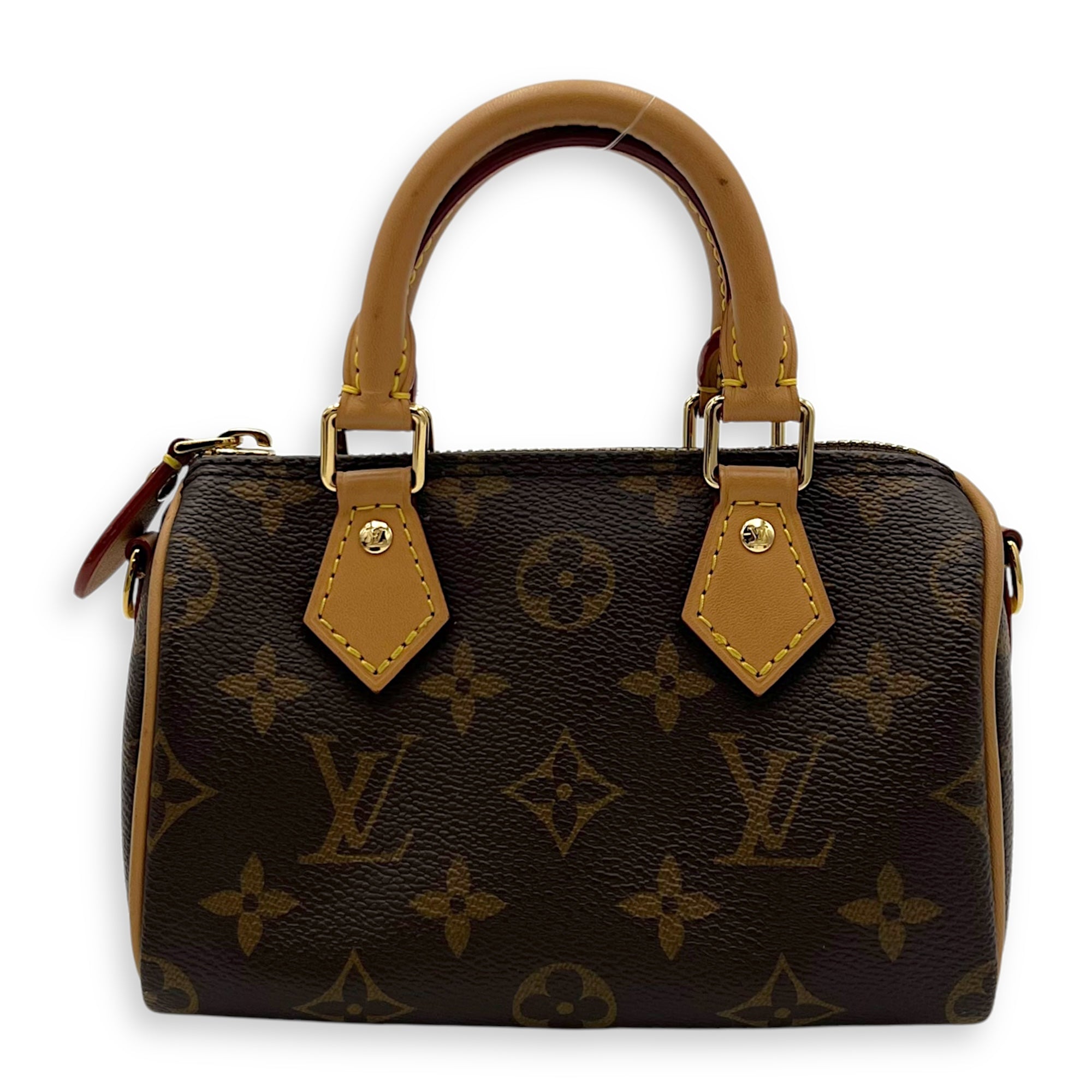 Speedy Top Handle Bag Nano Brown in Monogram Coated Canvas, Gold hardware