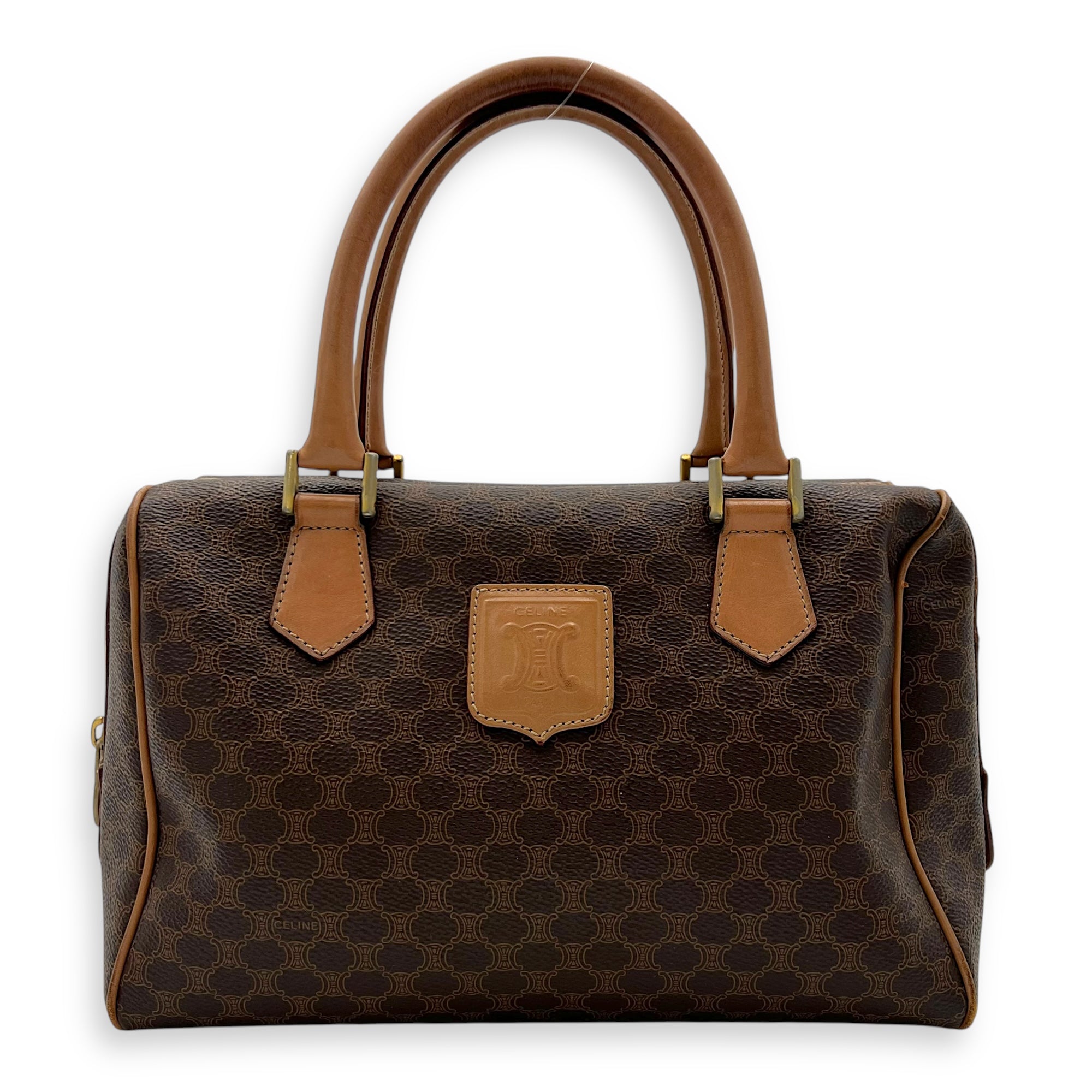 Vintage Macadam Boston Top Handle Bag Brown in Coated Canvas, Gold hardware