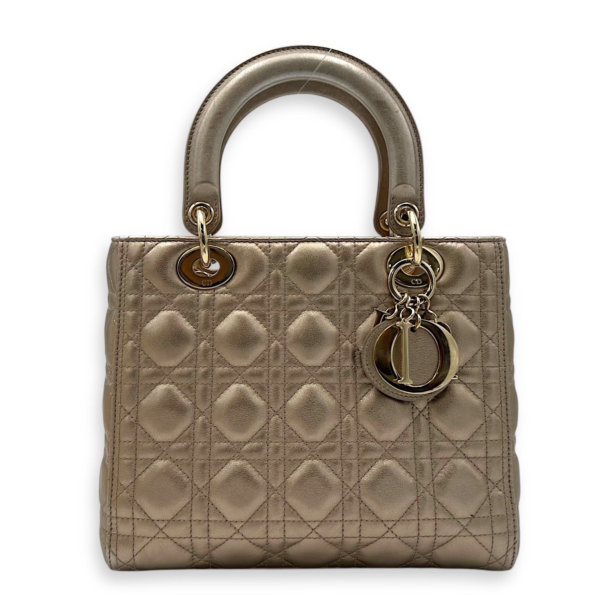 Lady Dior Medium Bronze Top Handle Bag in Lambskin, Gold hardware