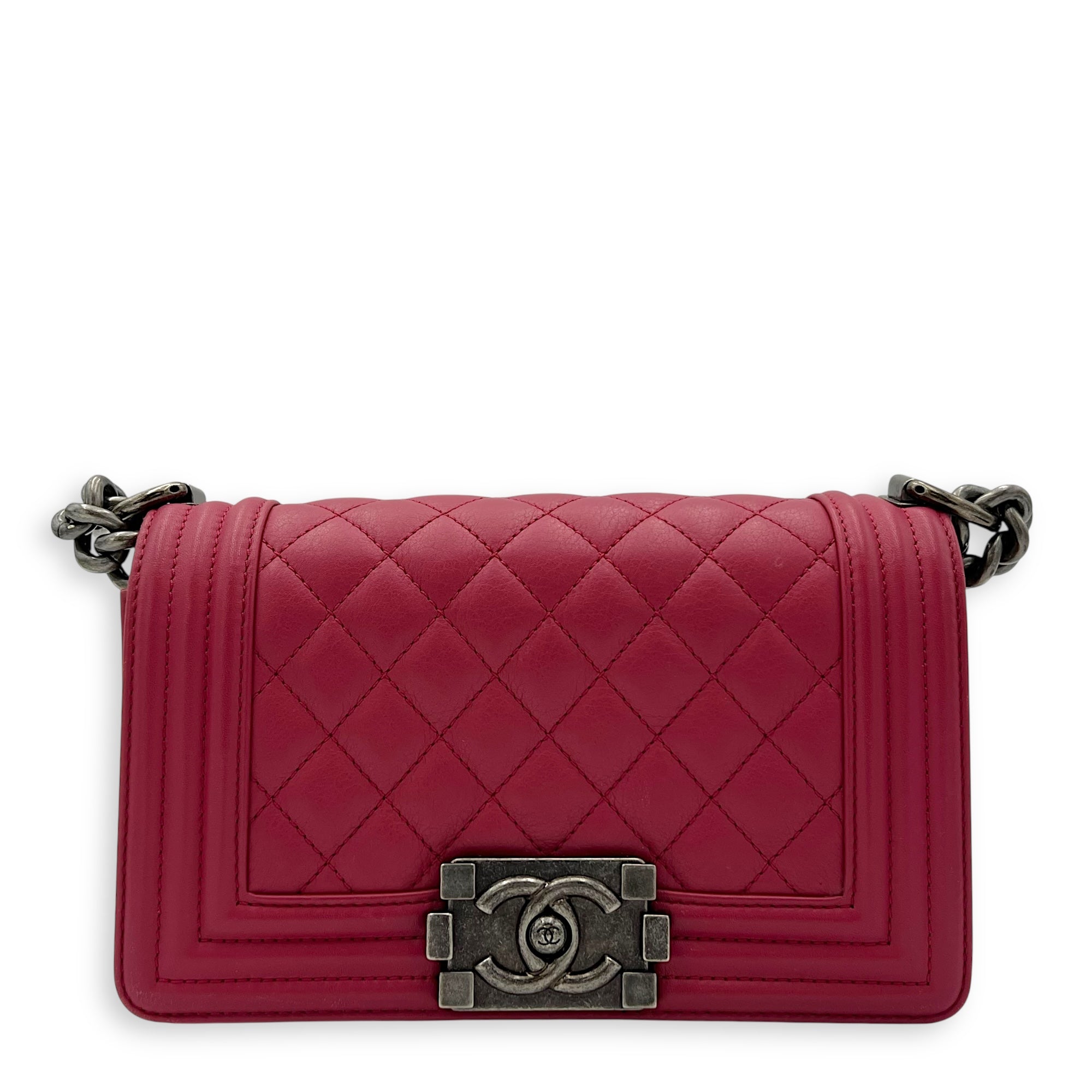 Boy Shoulder Bag Pink in Calfskin, Ruthenium hardware
