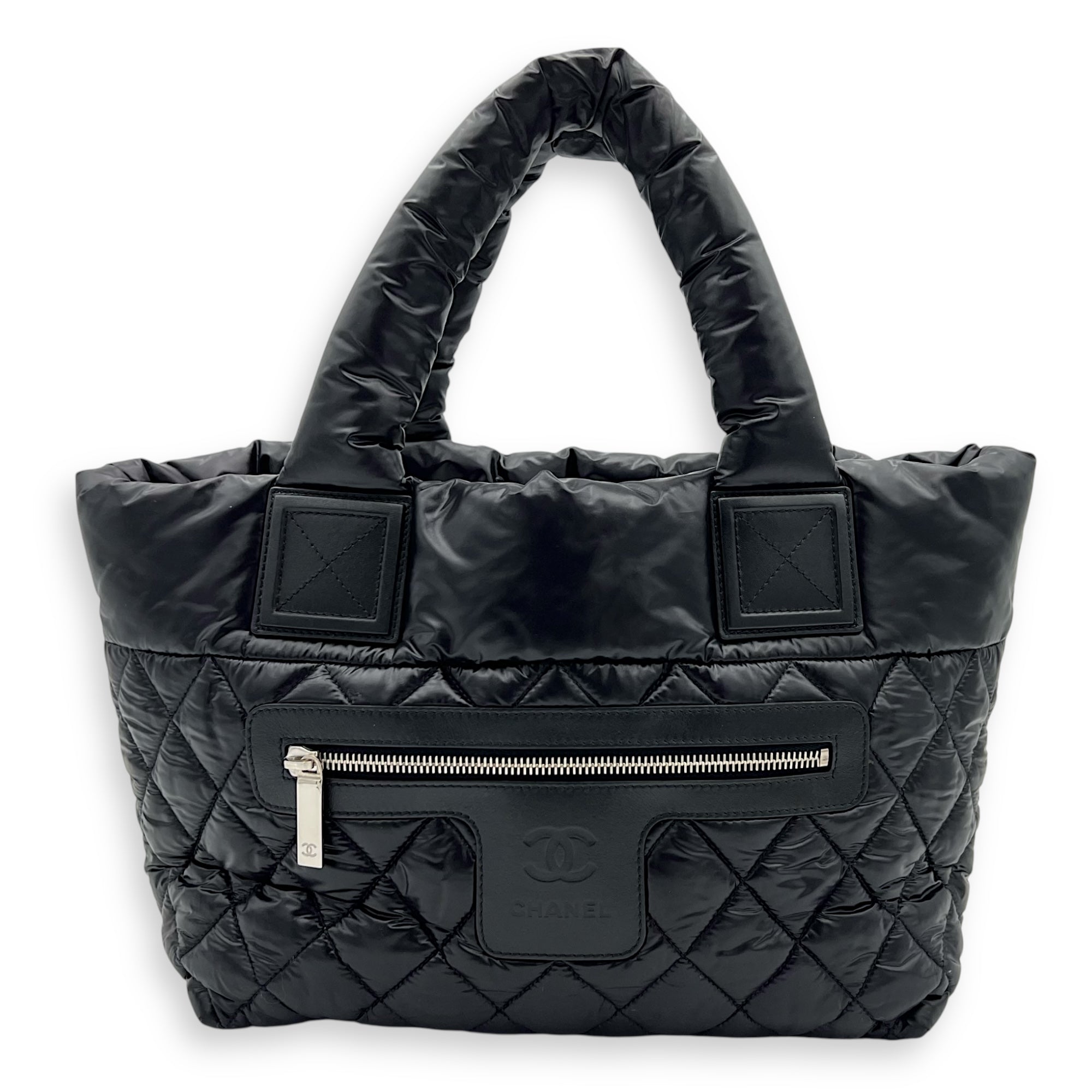 Coco Cocoon Tote Bag Black in Nylon, Silver hardware