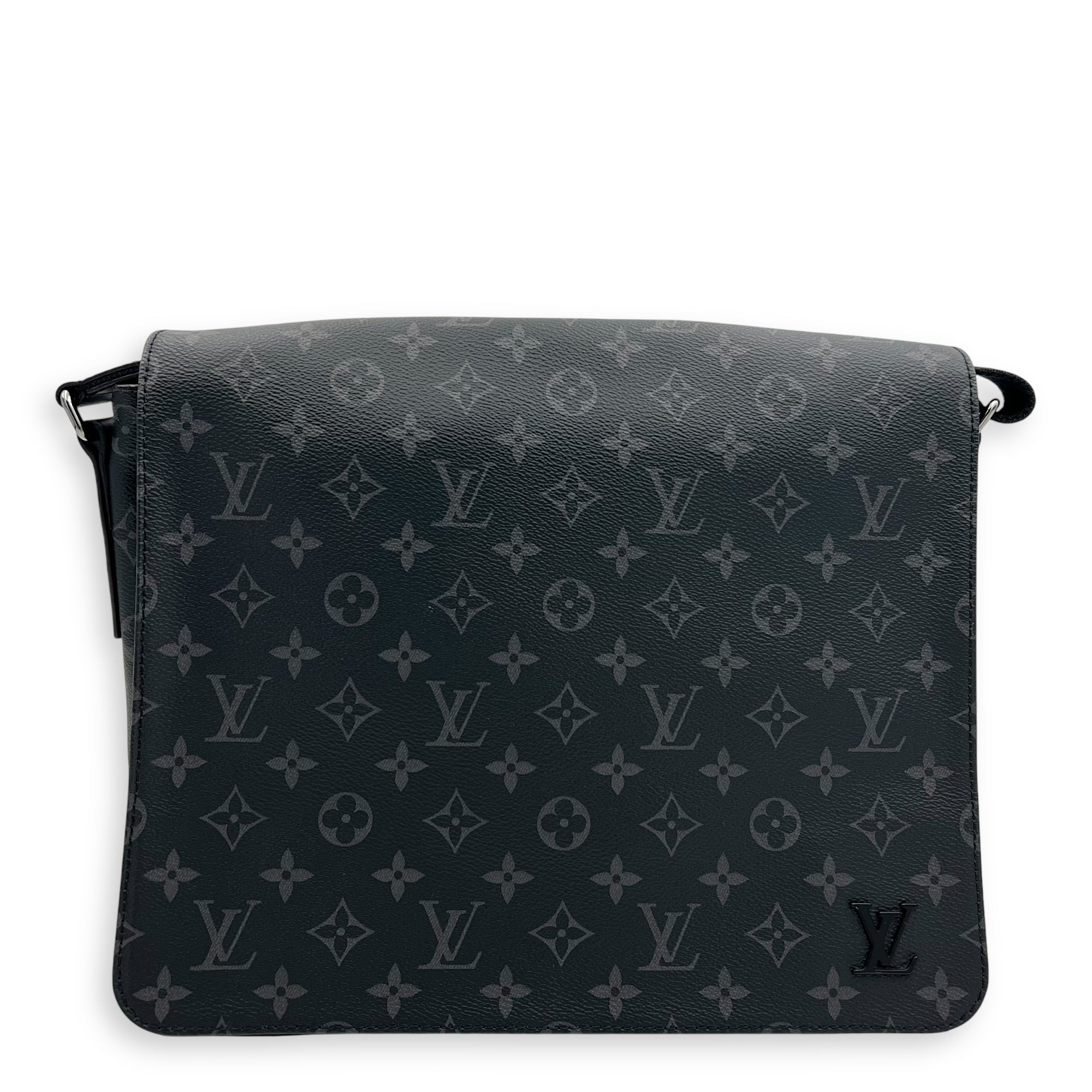 Logo Black Messenger in Monogram Coated Canvas, Silver hardware