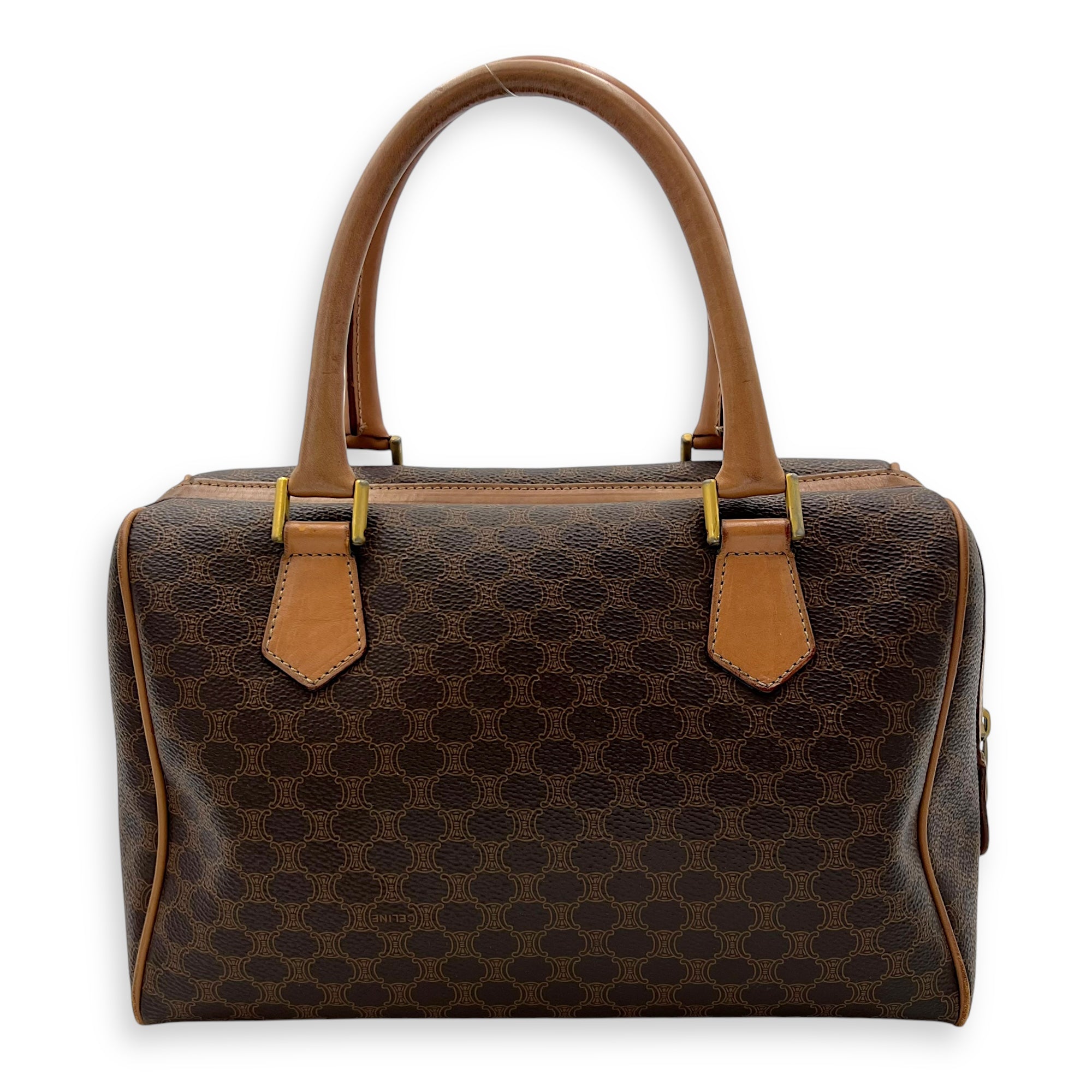 Vintage Macadam Boston Top Handle Bag Brown in Coated Canvas, Gold hardware - Image 3