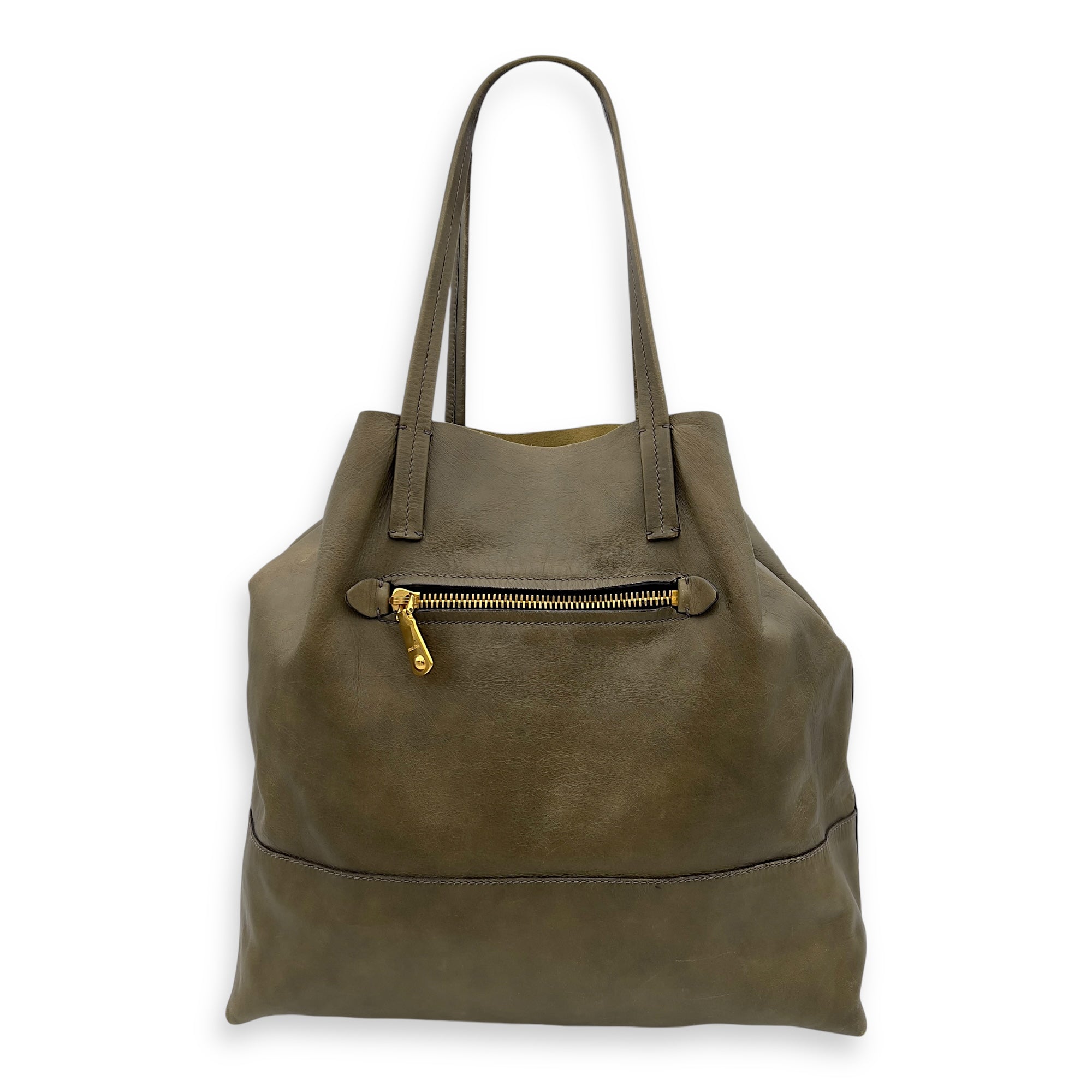 Logo Tote Bag Grey in Calfskin, Gold hardware - Image 3
