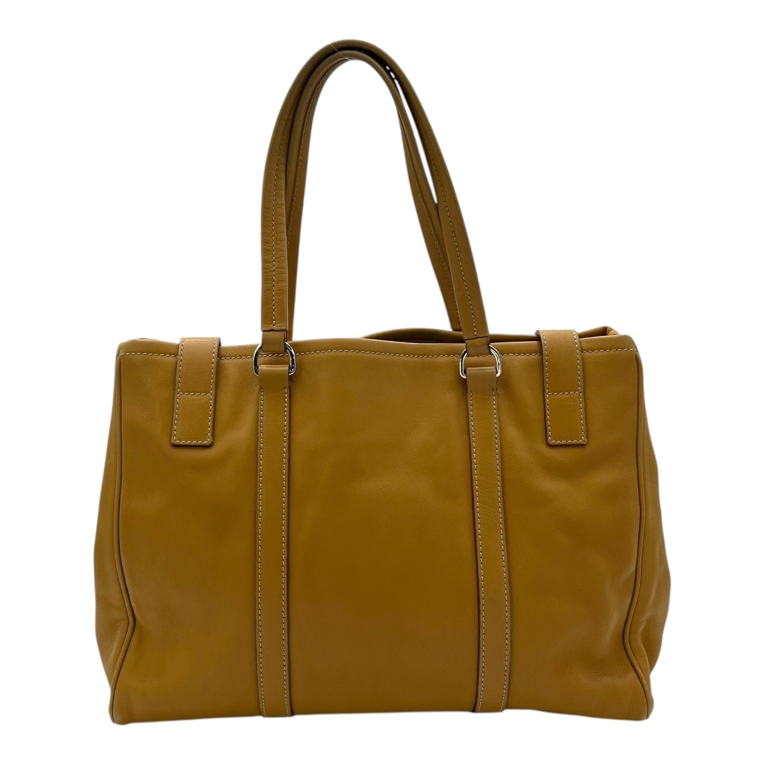 Buckle Yellow Shoulder Bag in Calfskin, Silver hardware - Image 3