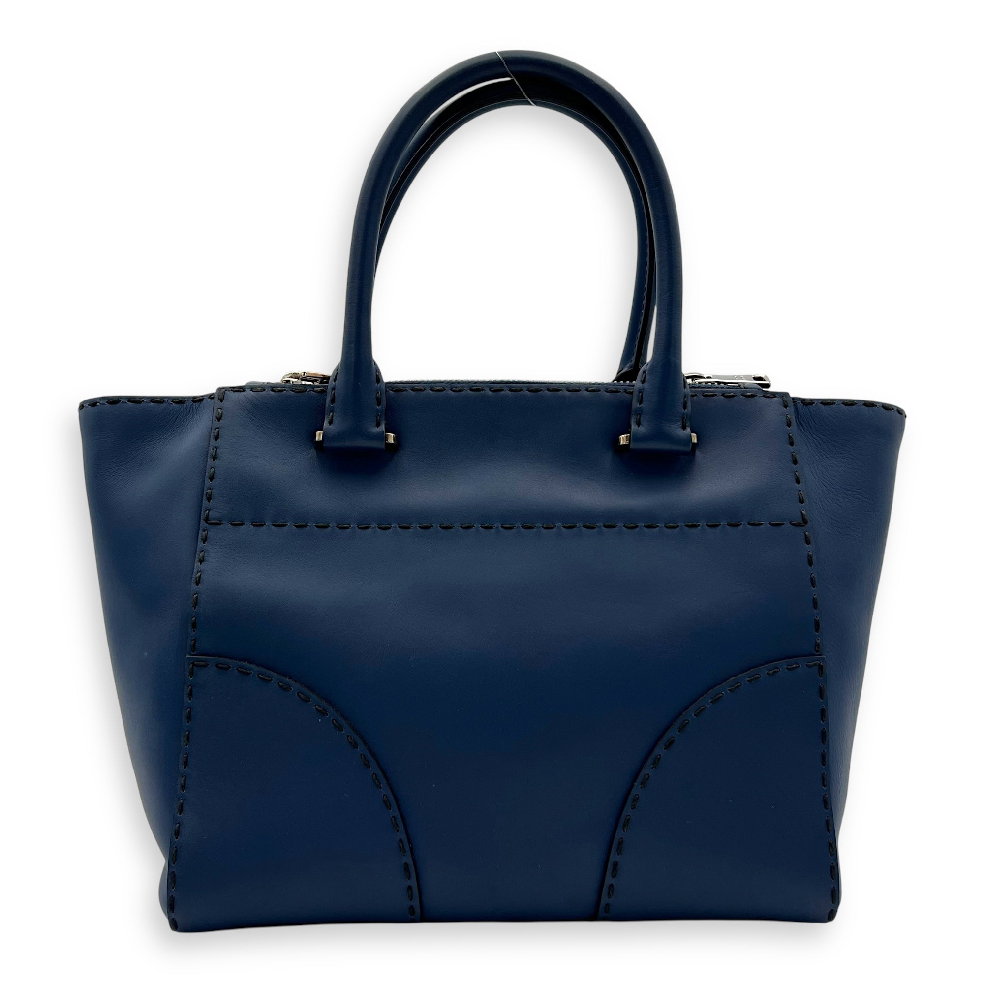 Logo Top Handle Bag Blue in Calfskin, Gold hardware - Image 3