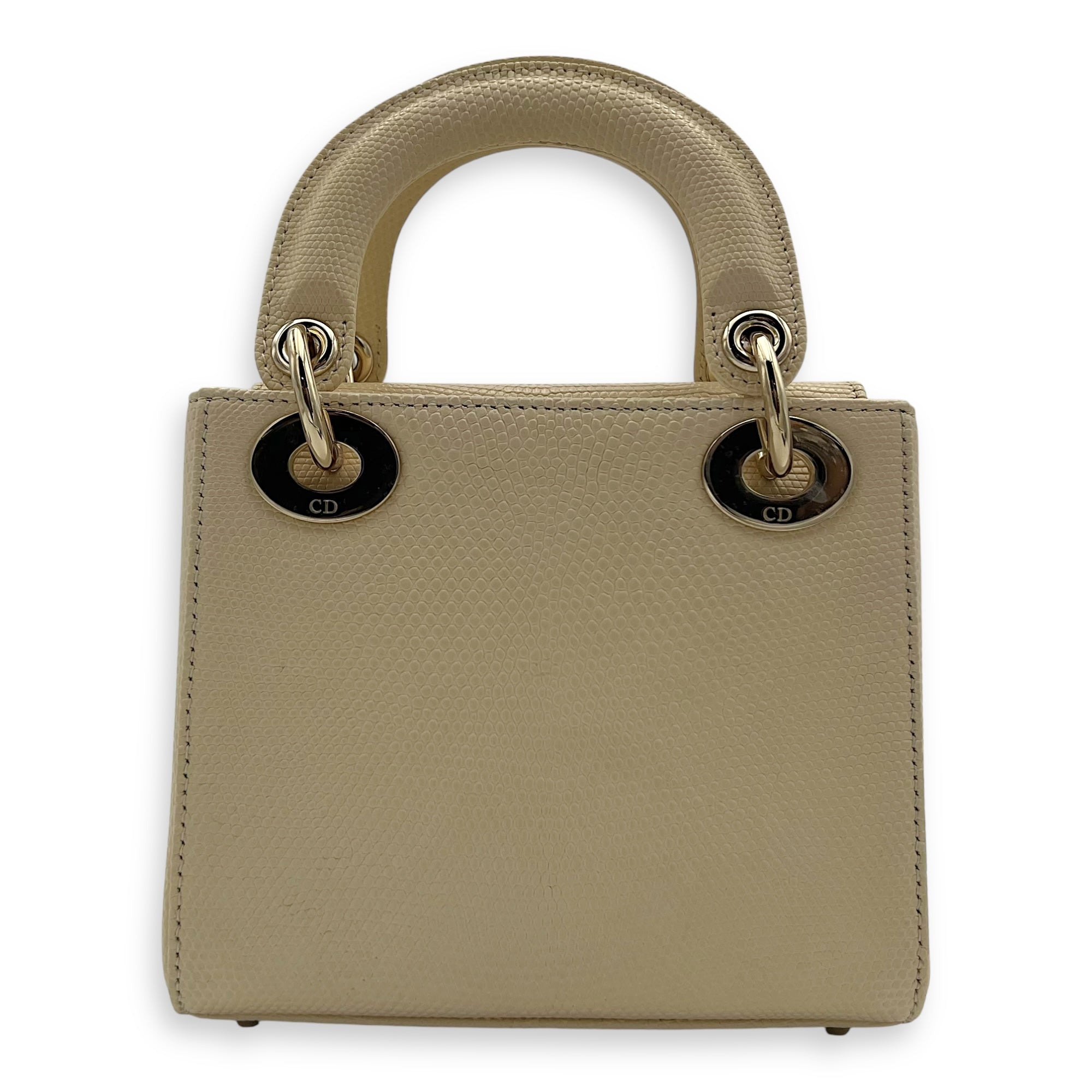 Lady Dior Top Handle Bag Mini Cream in Lizard, Light Gold hardware - Image 3