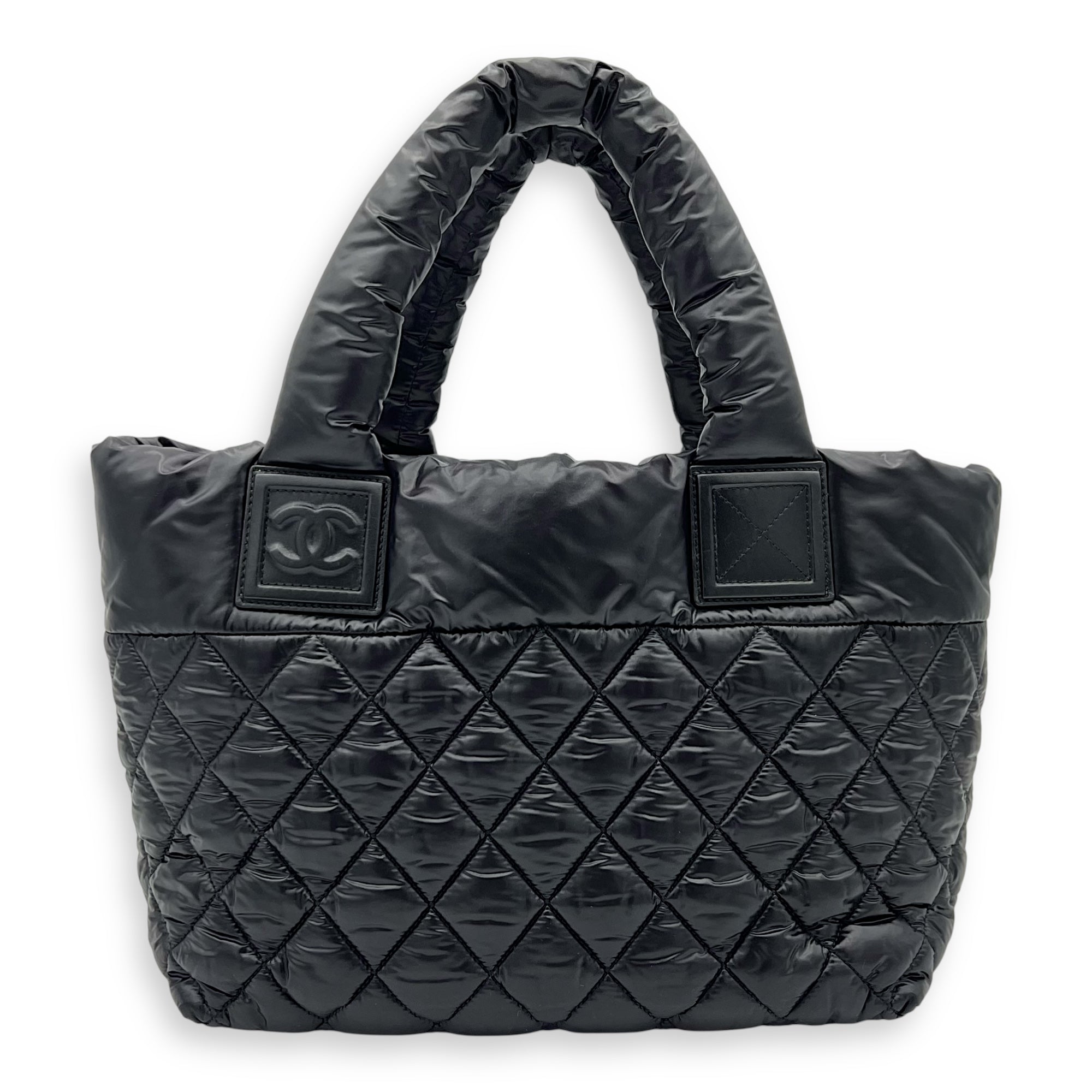 Coco Cocoon Tote Bag Black in Nylon, Silver hardware - Image 3