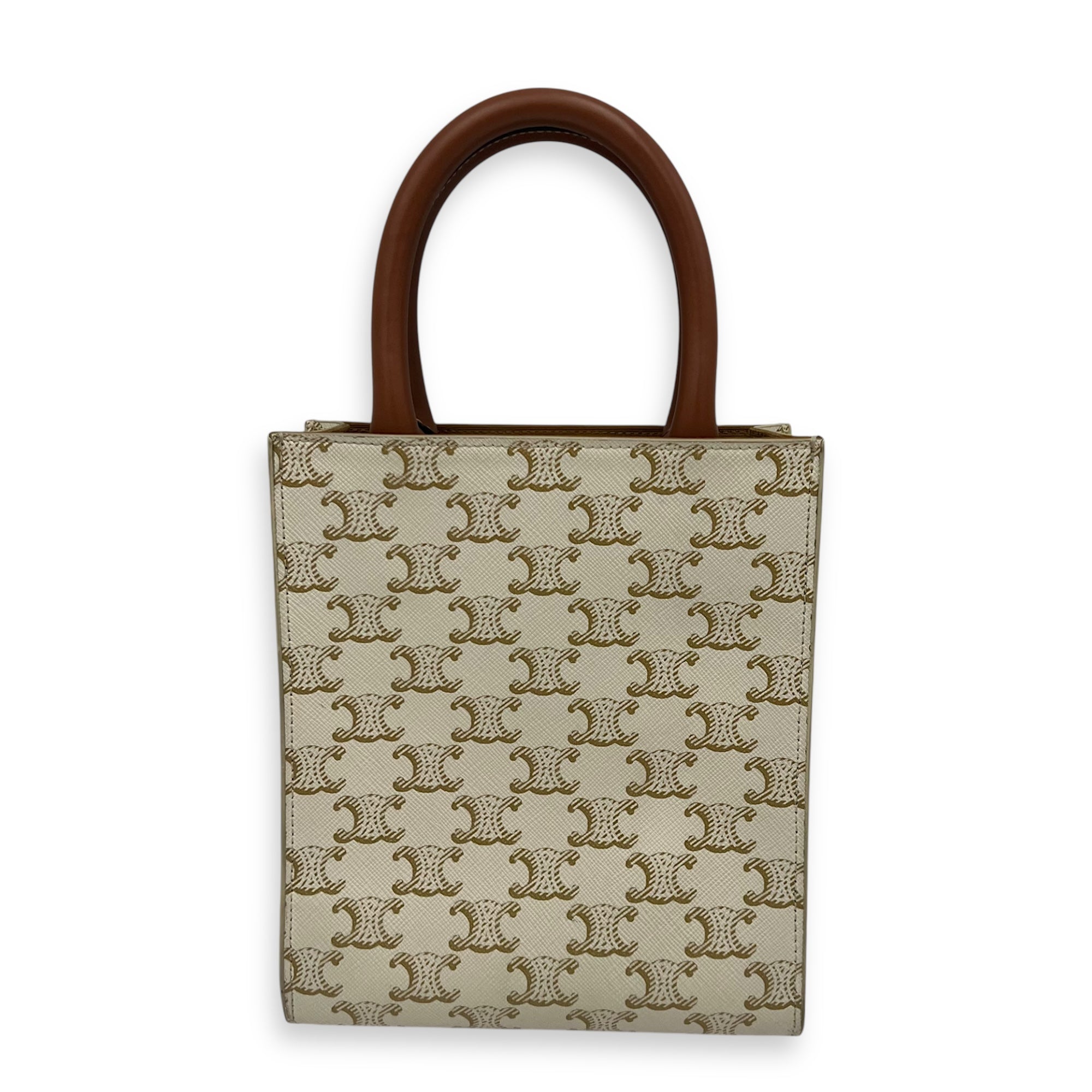 Vertical White Top Handle Bag in Coated Canvas, Gold hardware - Image 3