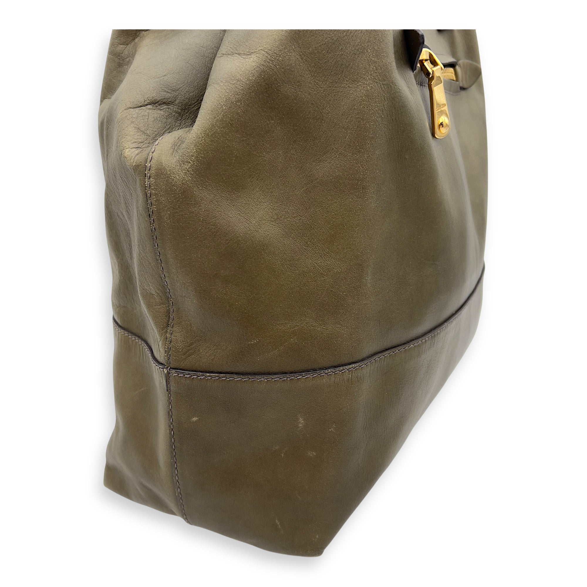 Logo Tote Bag Grey in Calfskin, Gold hardware - Image 8