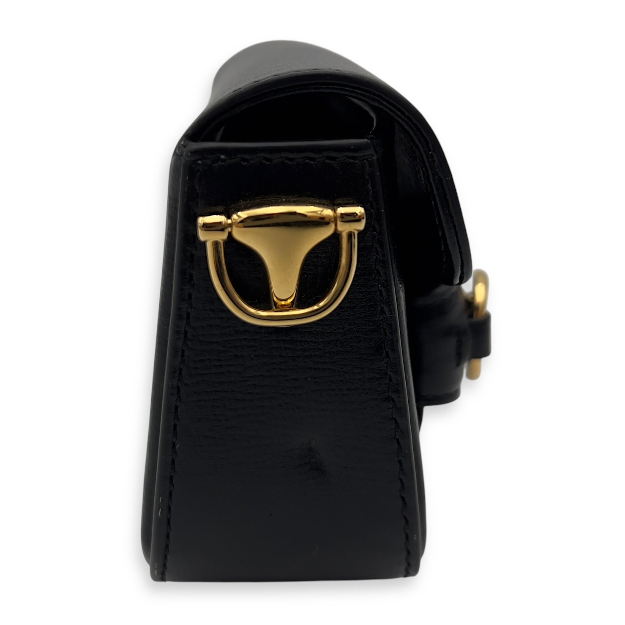 Horsebit 1955 Black Wallet On Chain in Calfskin, Gold hardware - Image 4