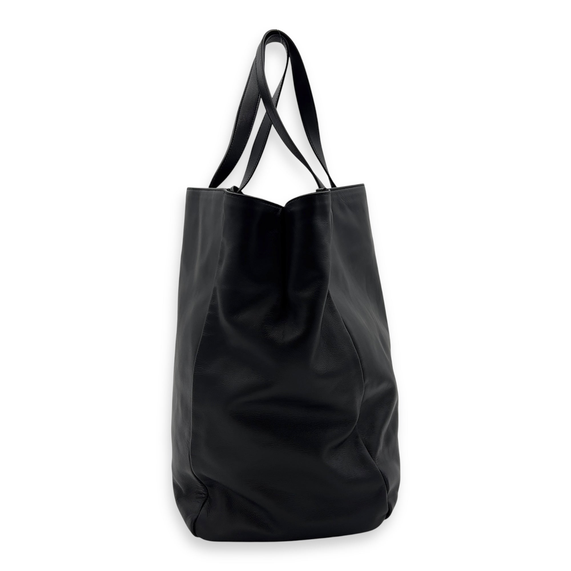 Shopper Black Tote Bag in Calfskin, Gold hardware - Image 4