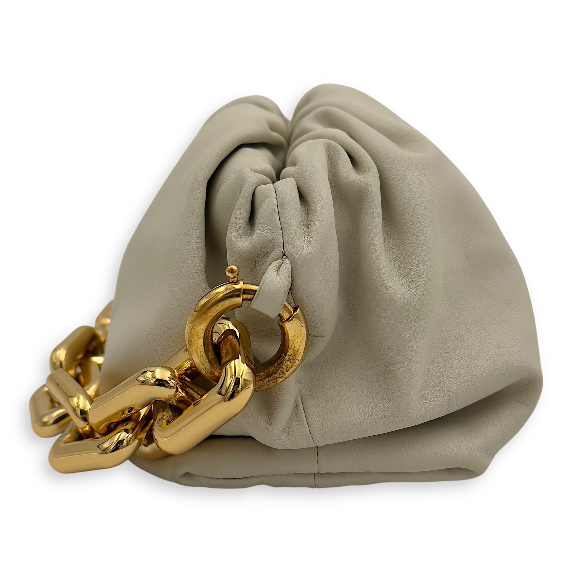 Chain Pouch Shoulder Bag Beige in Calfskin, Gold hardware - Image 6