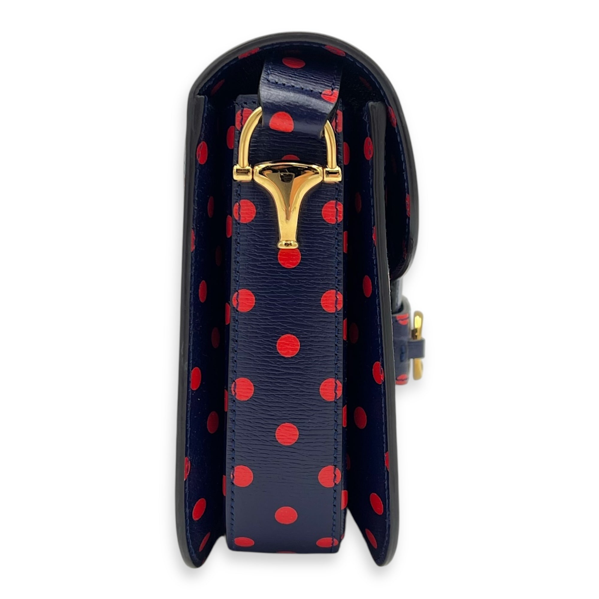 Horsebit 1955 Shoulder Bag Blue in Calfskin, Gold hardware - Image 4