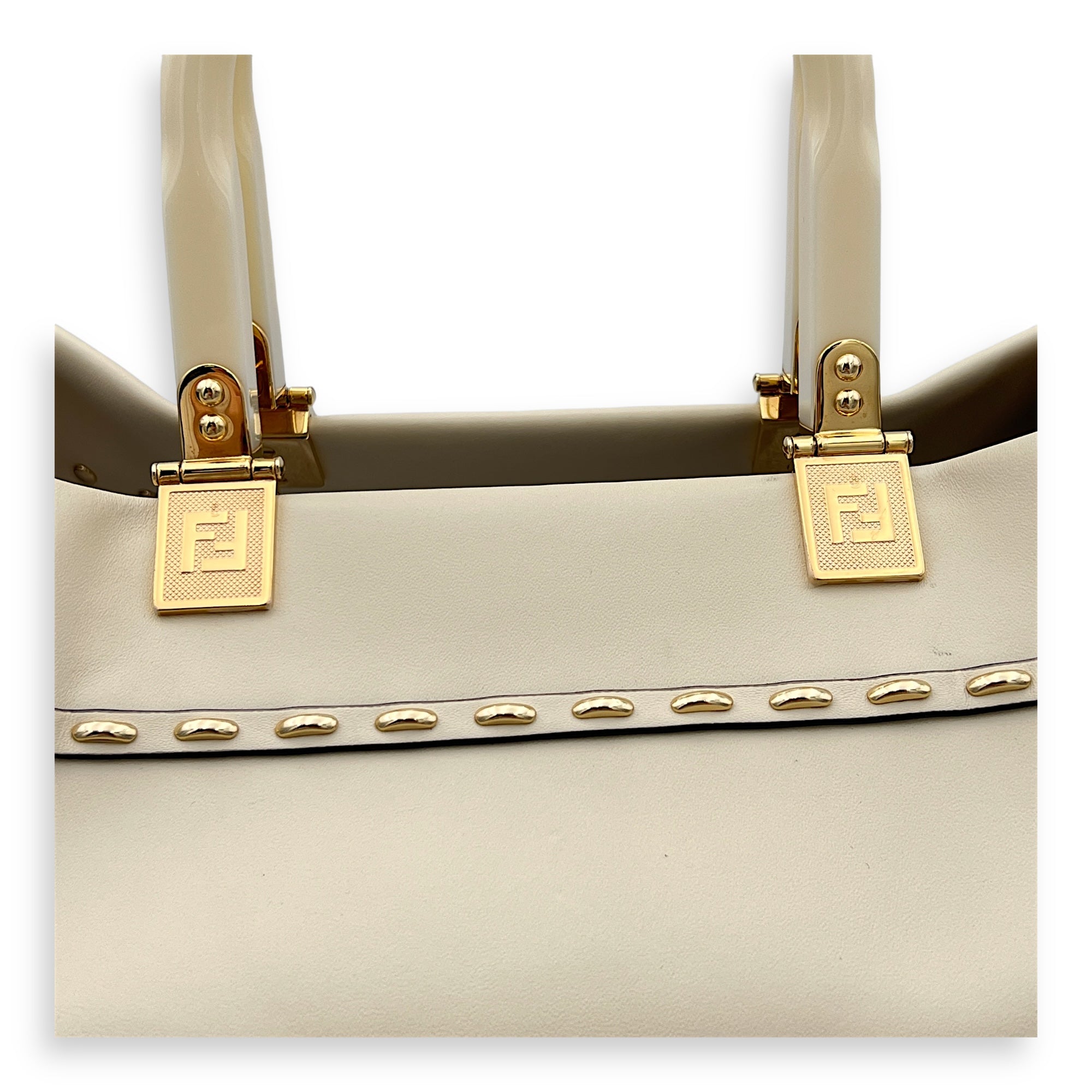 Sunshine Top Handle Bag Beige in Calfskin, Gold hardware - Image 13