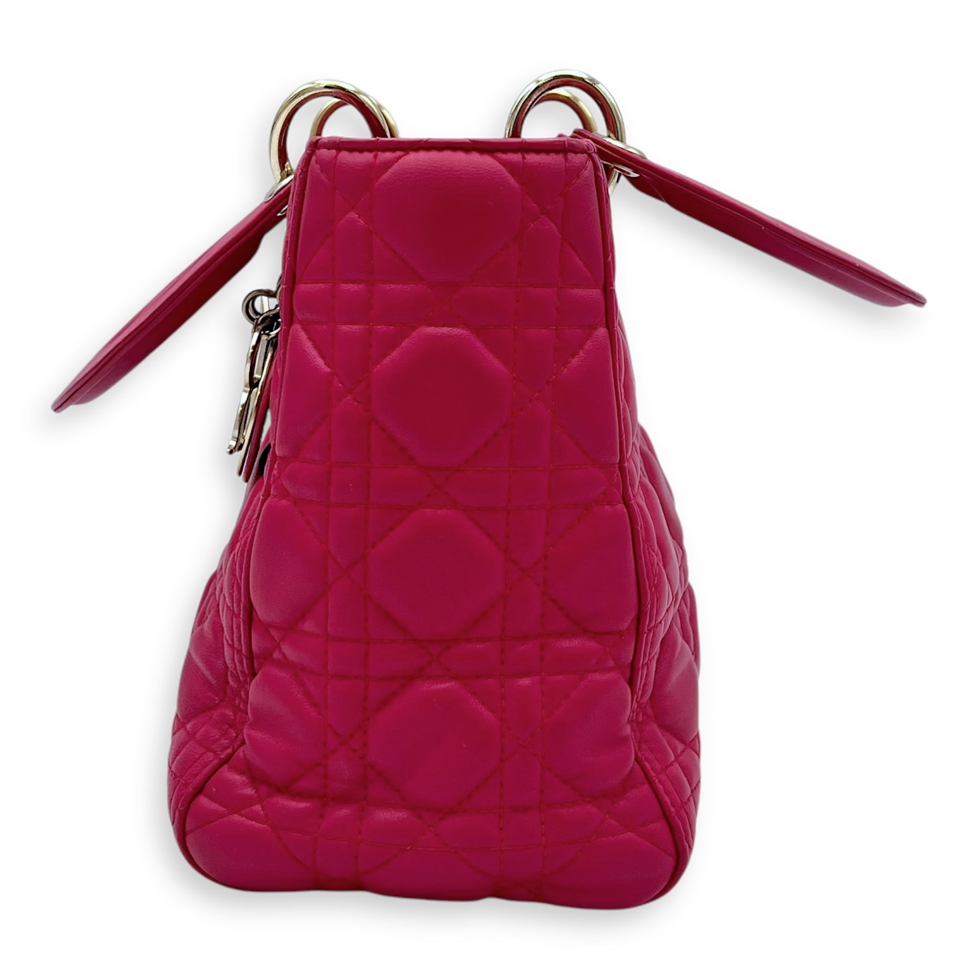 Lady Dior Medium Pink Top Handle Bag in Lambskin, Gold hardware - Image 5