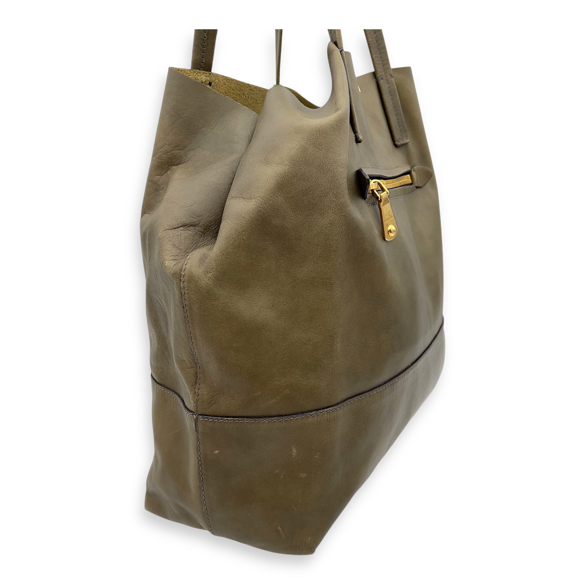 Logo Tote Bag Grey in Calfskin, Gold hardware - Image 5