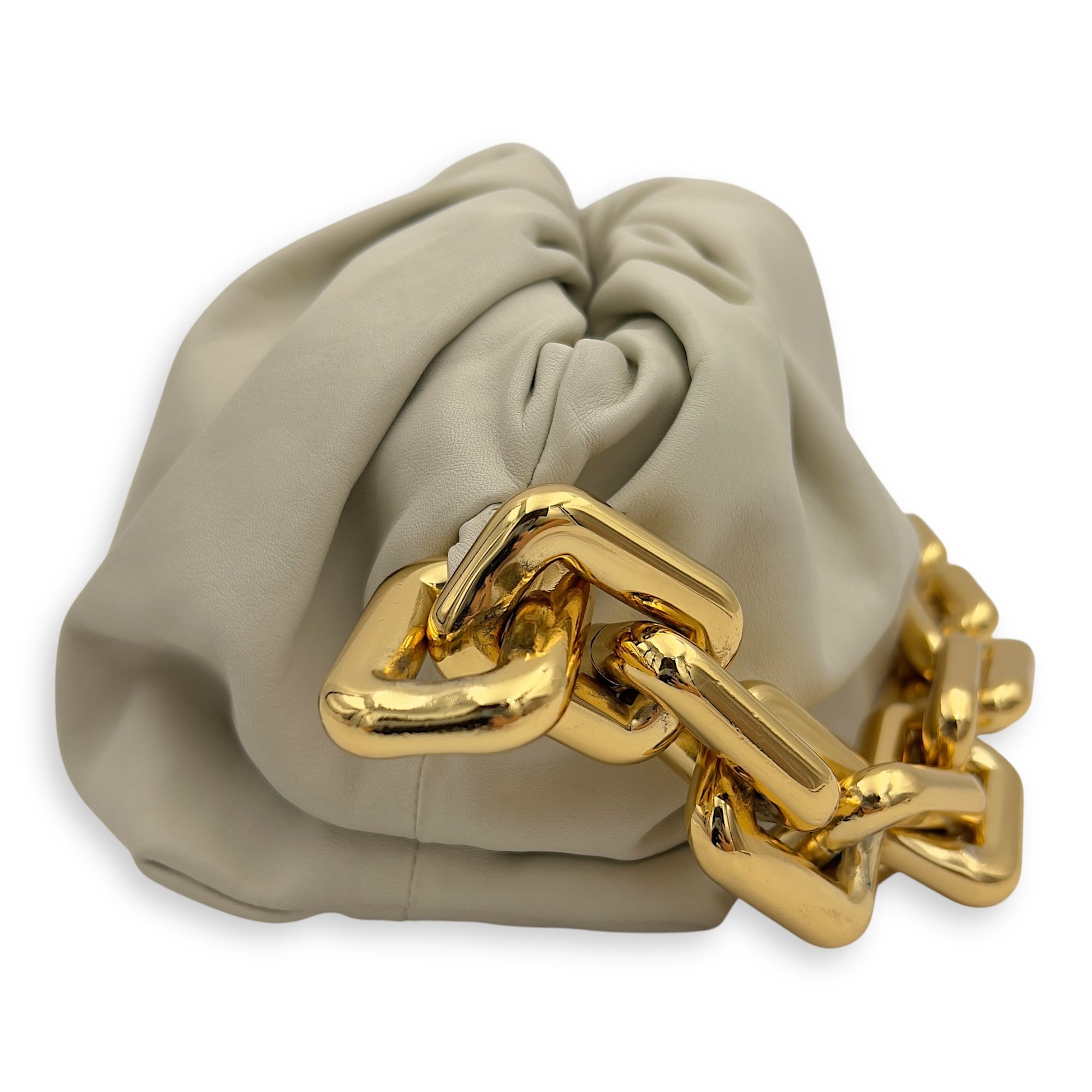 Chain Pouch Shoulder Bag Beige in Calfskin, Gold hardware - Image 5