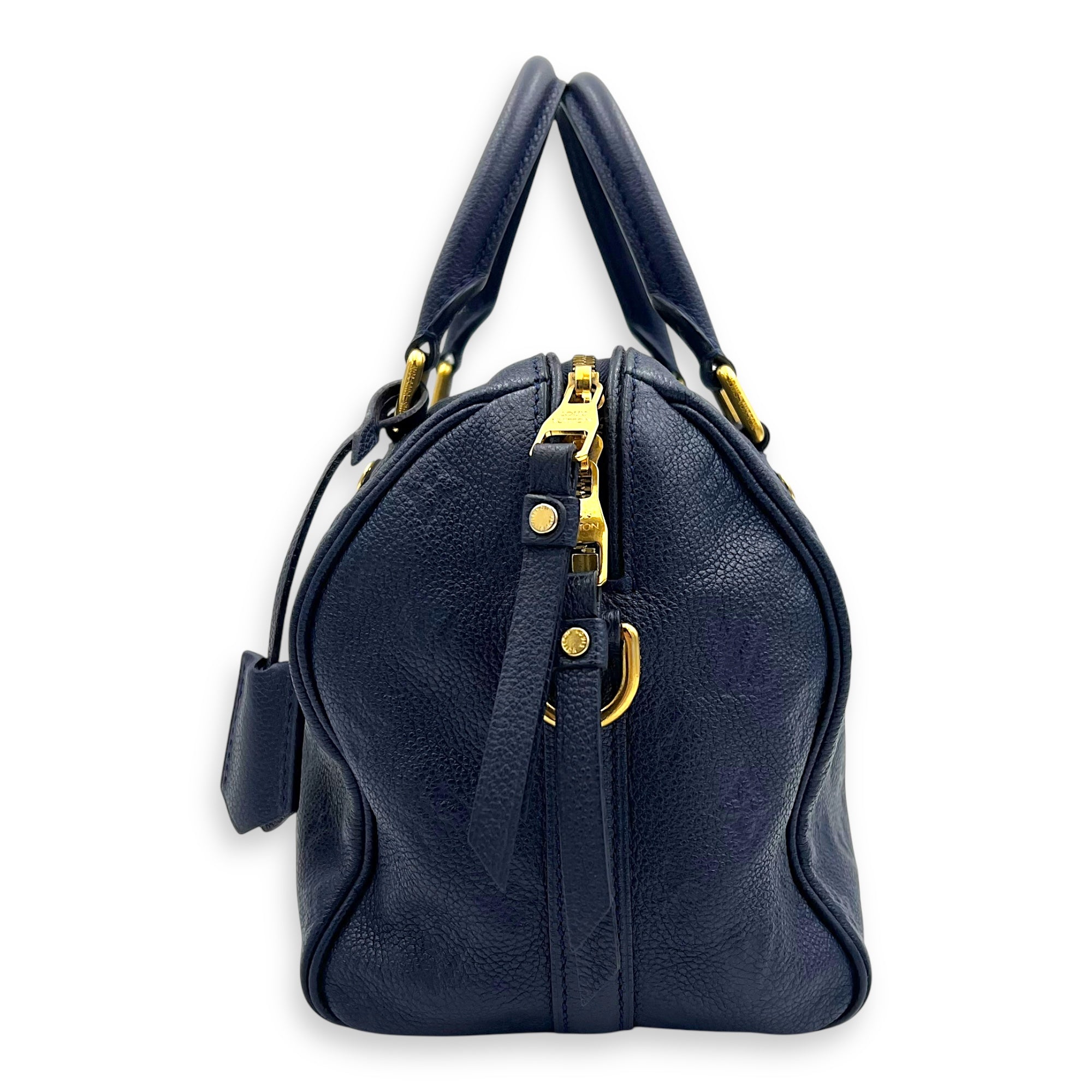Speedy Bandouliere Top Handle Bag Blue in Empreinte Leather, Gold hardware - Image 5
