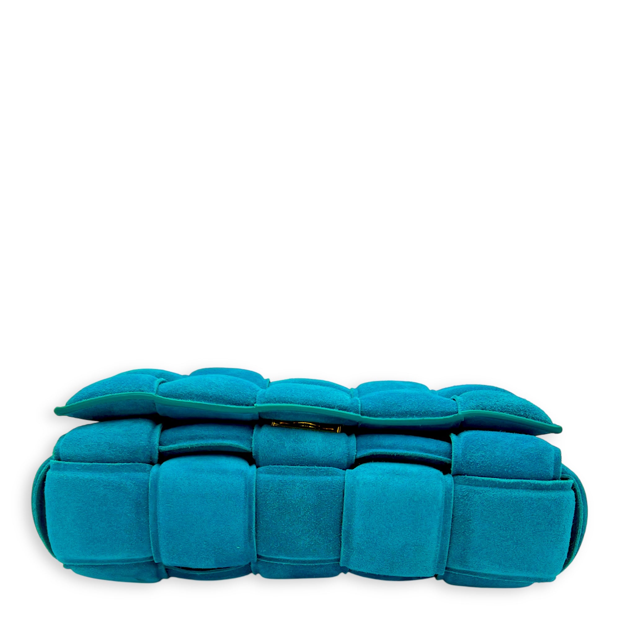 Cassette Crossbody Bag Blue in Suede Leather, Gold hardware - Image 6