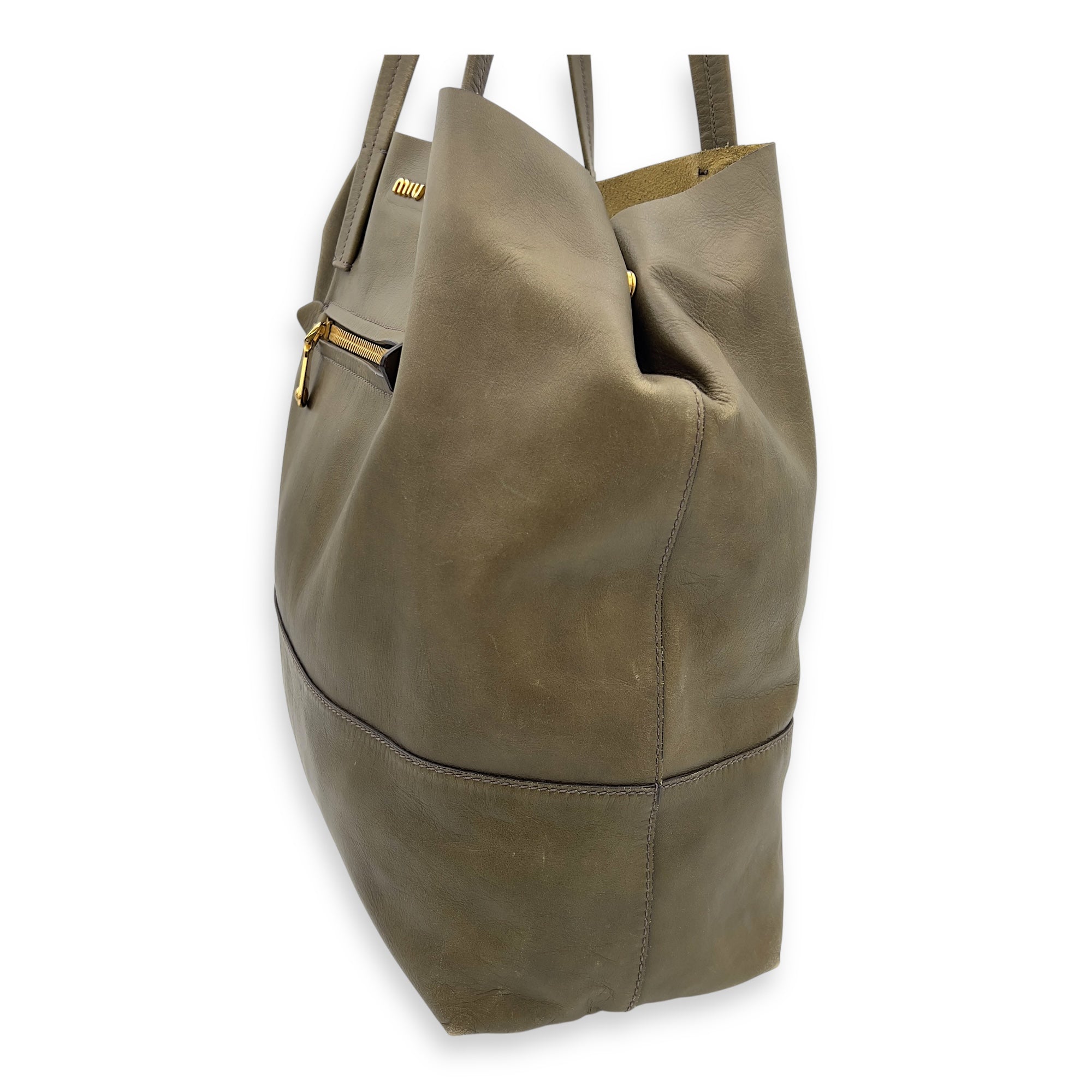 Logo Tote Bag Grey in Calfskin, Gold hardware - Image 4