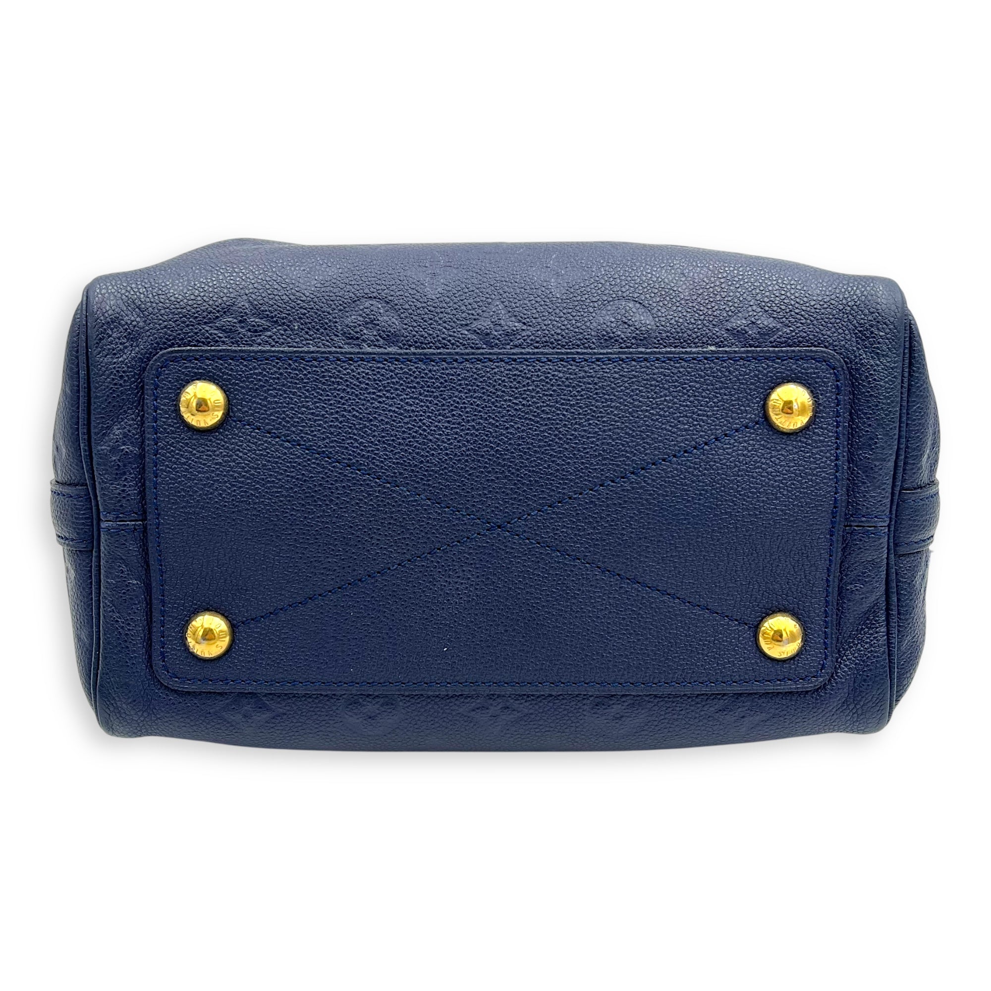Speedy Bandouliere Top Handle Bag Blue in Empreinte Leather, Gold hardware - Image 6