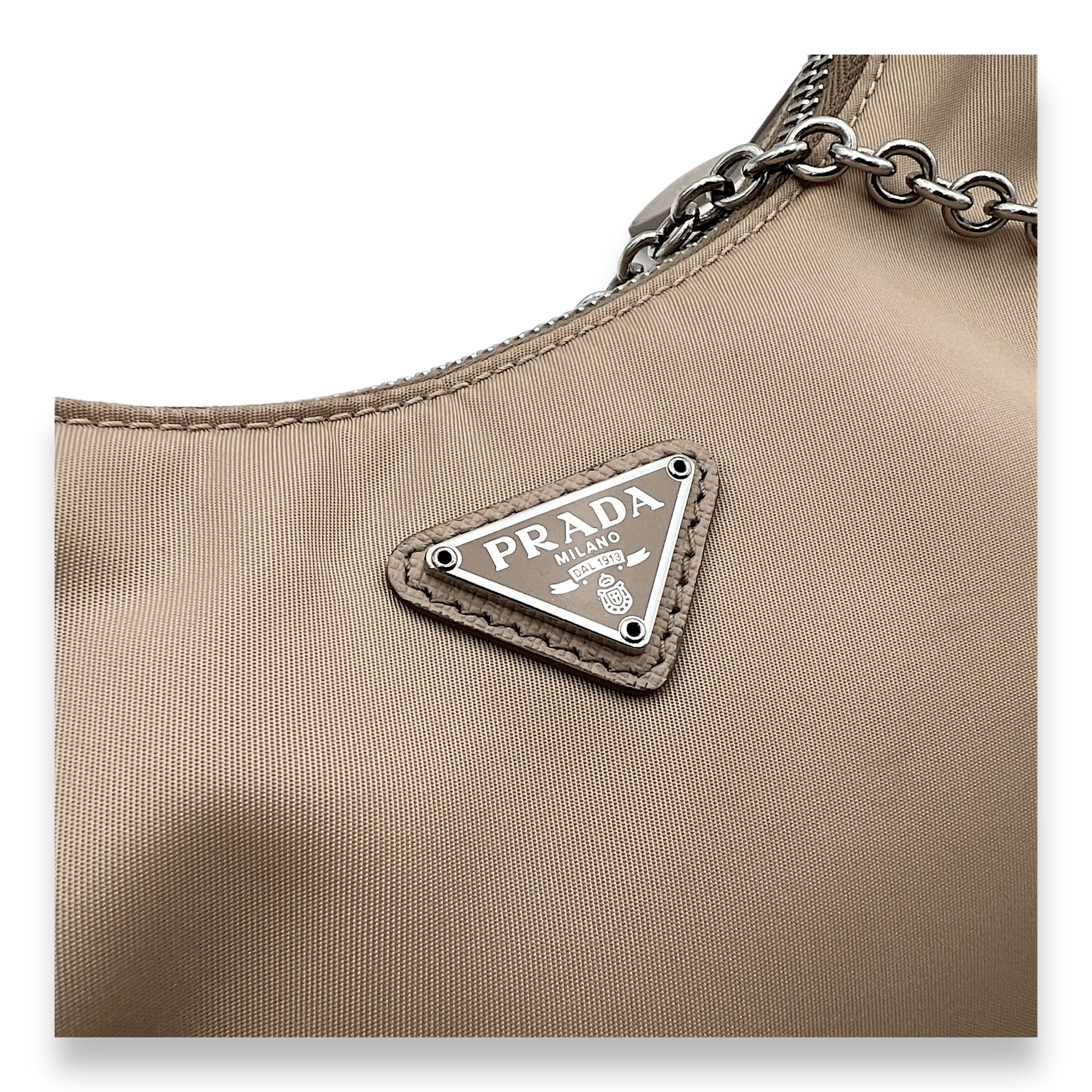 Re-Edition 2005 Beige Crossbody Bag in Re-Nylon, Silver hardware - Image 7