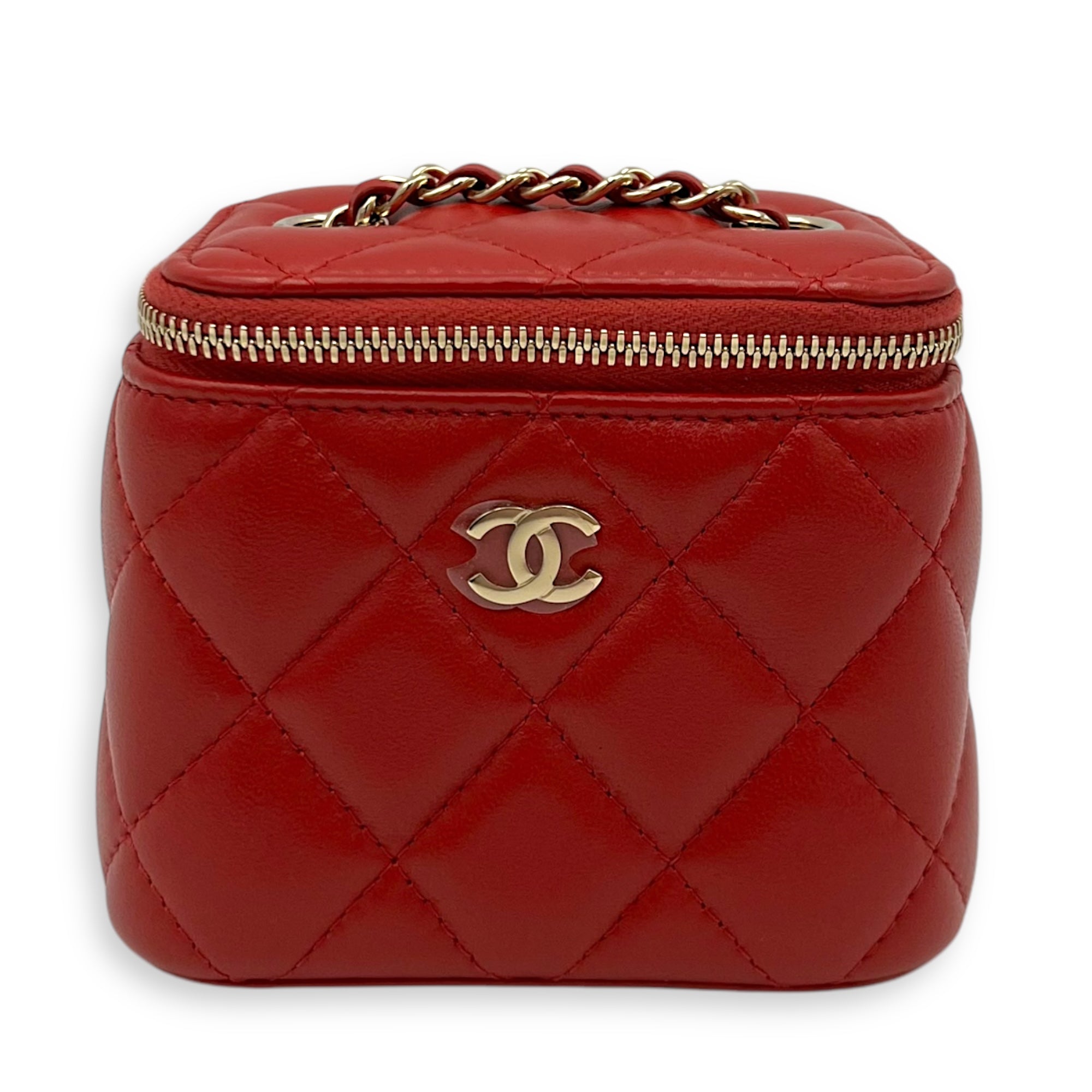 CC Red Vanity Bag in Lambskin, Gold hardware