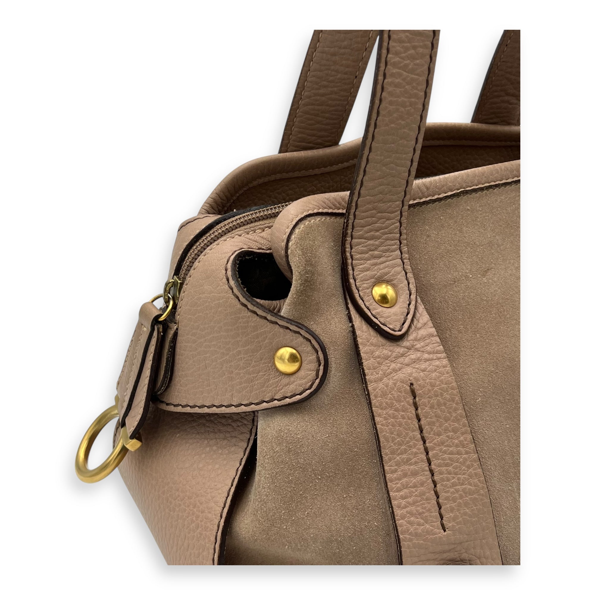 Gancini Beige Shoulder Bag in Suede Leather, Gold hardware - Image 7