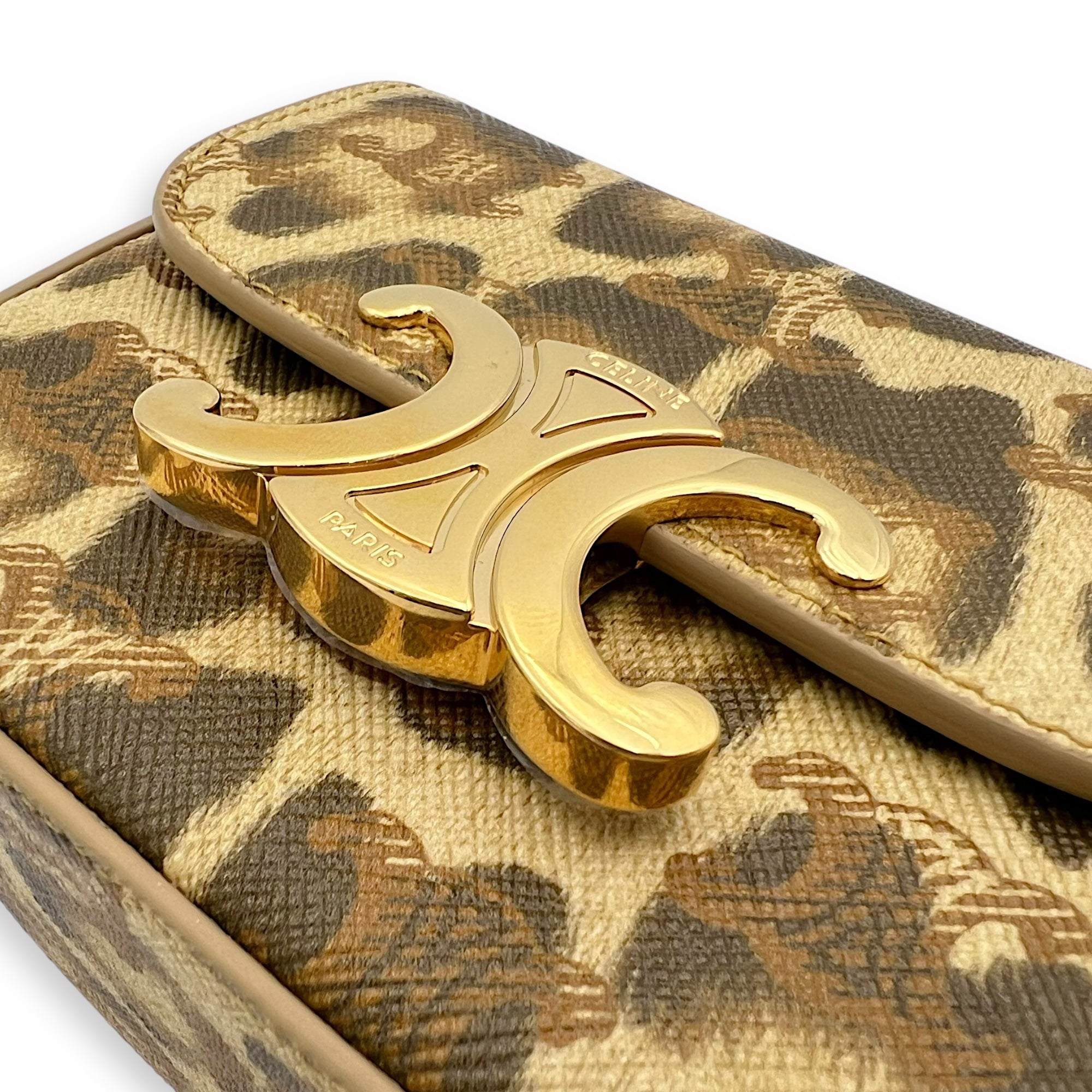 Claude Mini Brown Crossbody Bag in Coated Canvas, Gold hardware - Image 7