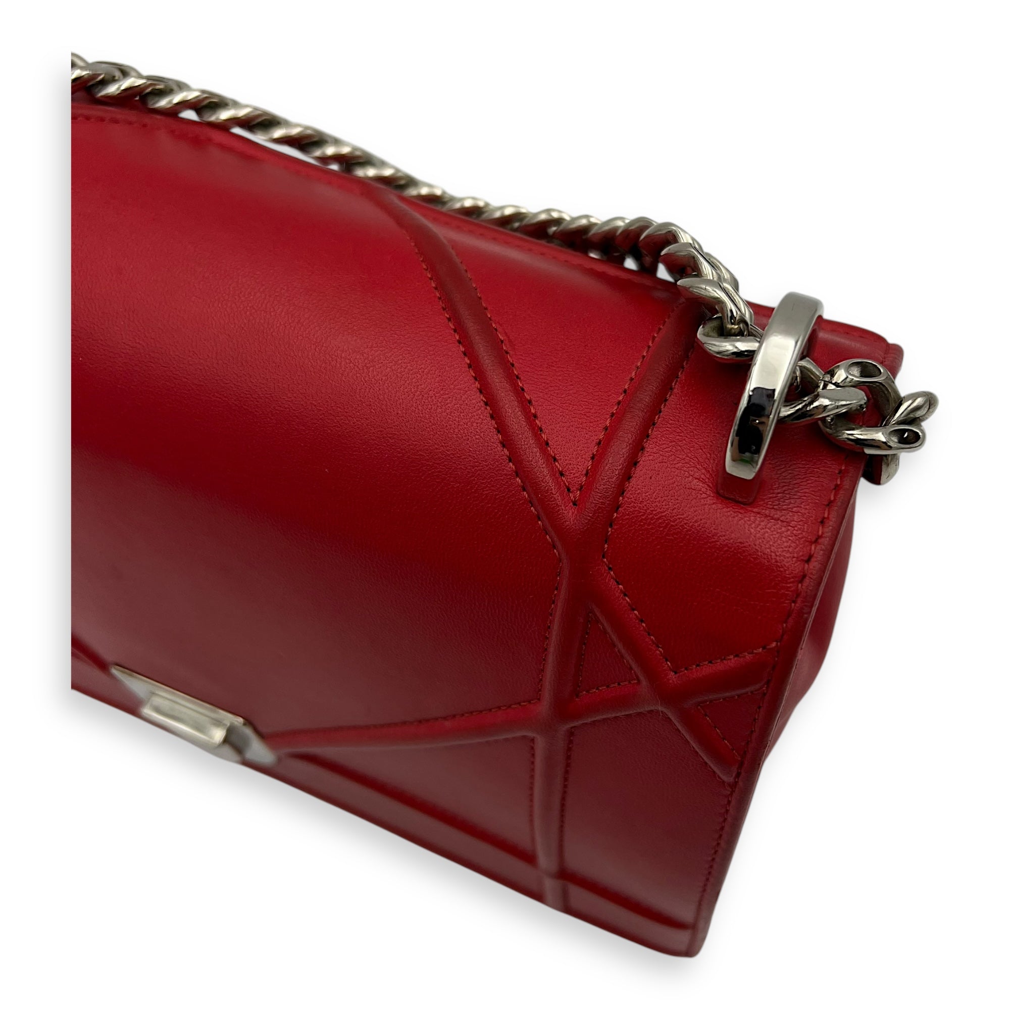Diorama Red Crossbody Bag in Lambskin, Silver hardware - Image 9