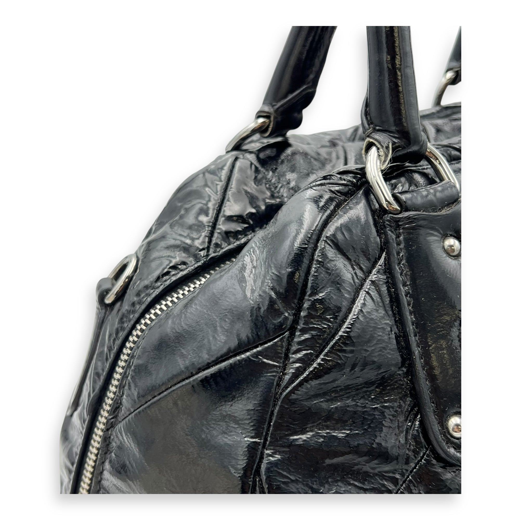 Quilted Top Handle Bag Black in Glazed Calfskin, Silver hardware - Image 8